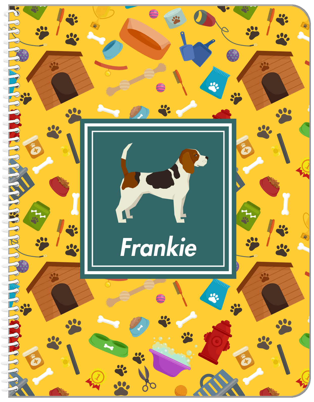 Personalized Dogs Notebook VI - Yellow Background - Beagle - Front View