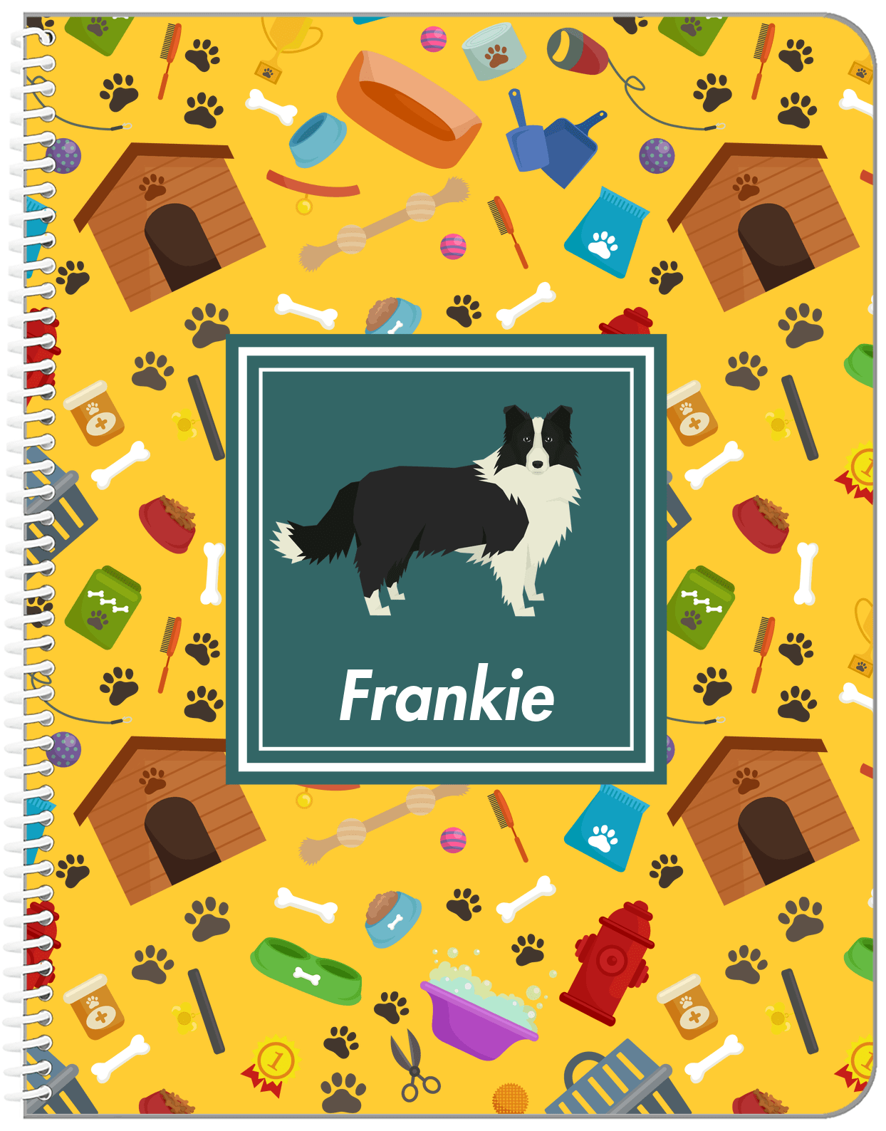 Personalized Dogs Notebook VI - Yellow Background - Border Collie - Front View