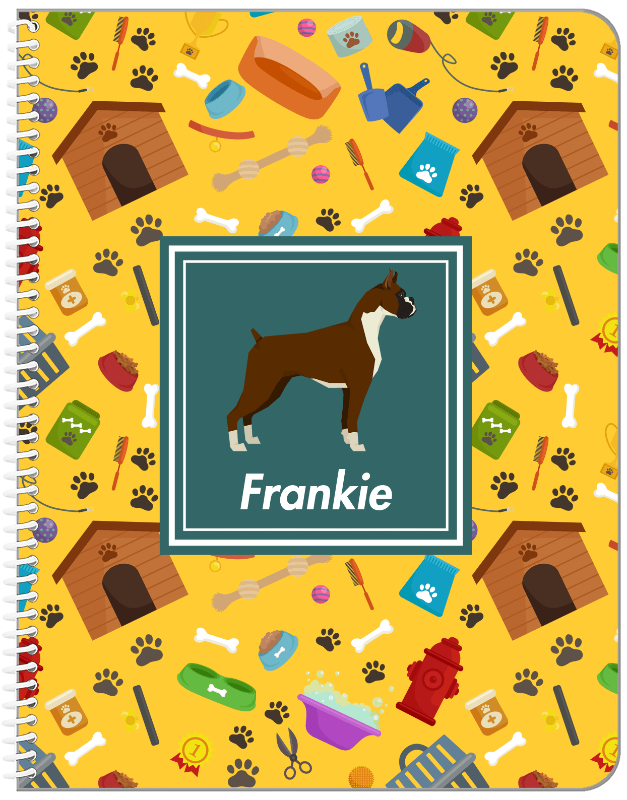 Personalized Dogs Notebook VI - Yellow Background - Boxer - Front View