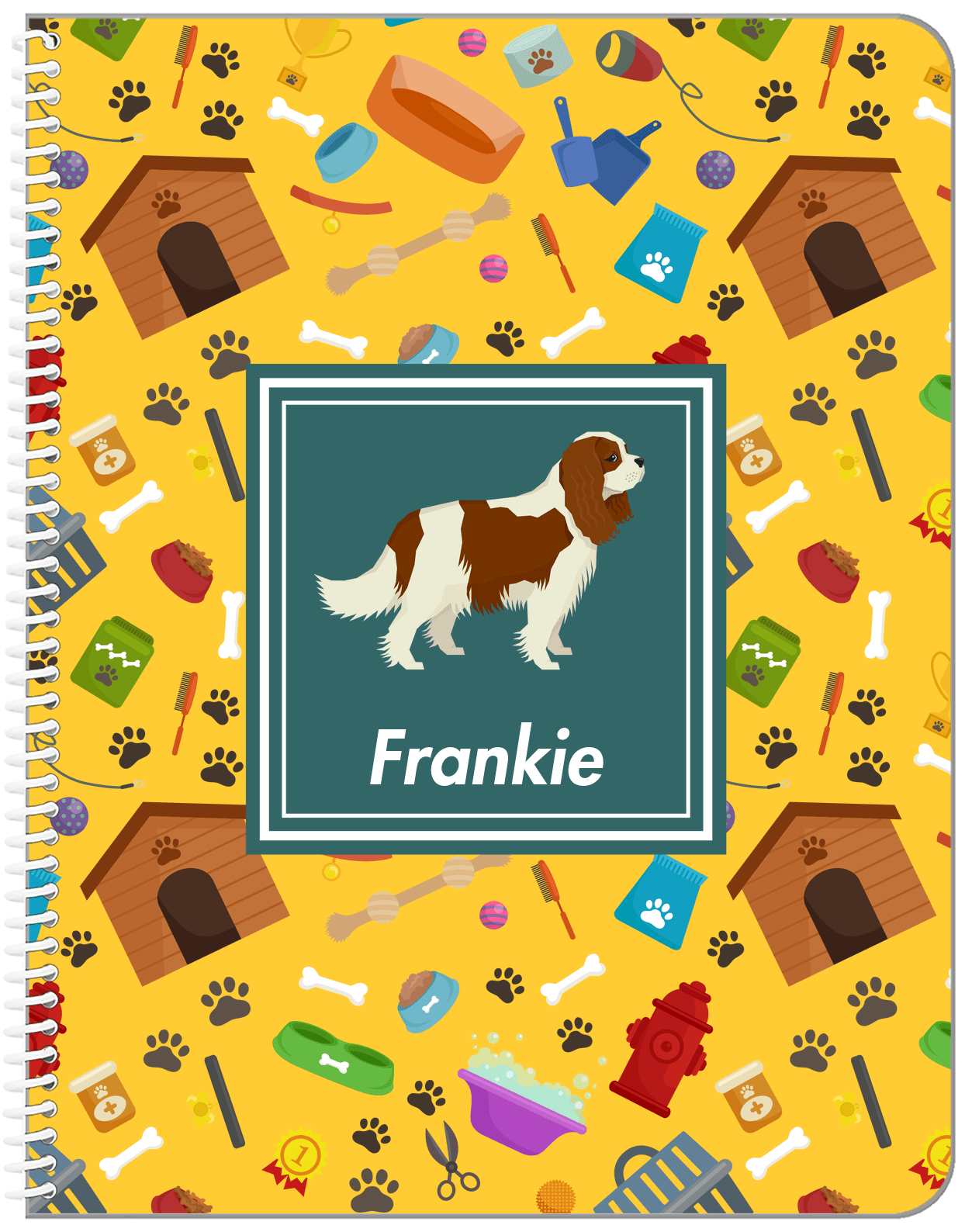 Personalized Dogs Notebook VI - Yellow Background - Cavalier King Charles Spaniel - Front View