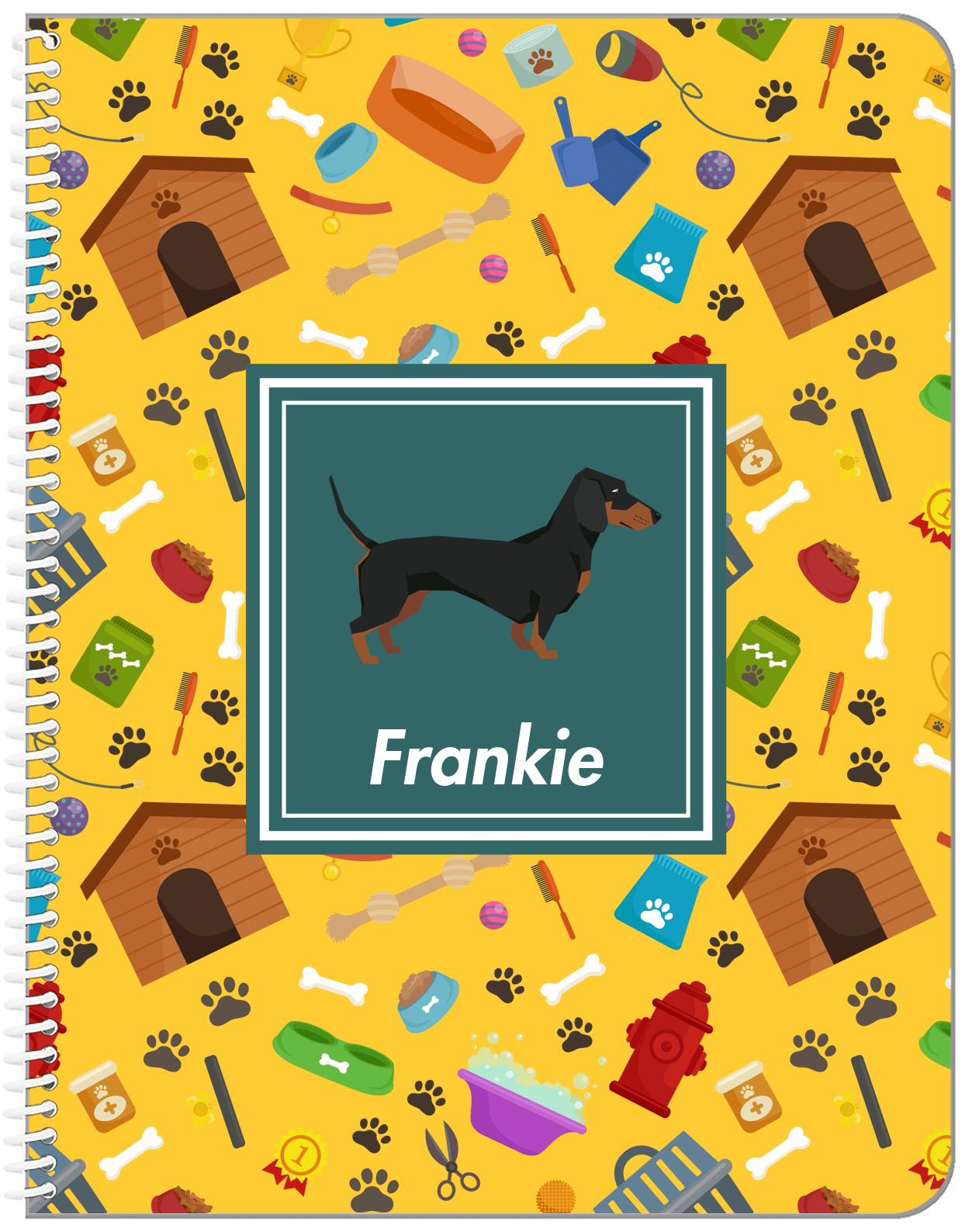 Personalized Dogs Notebook VI - Yellow Background - Dachshund - Front View