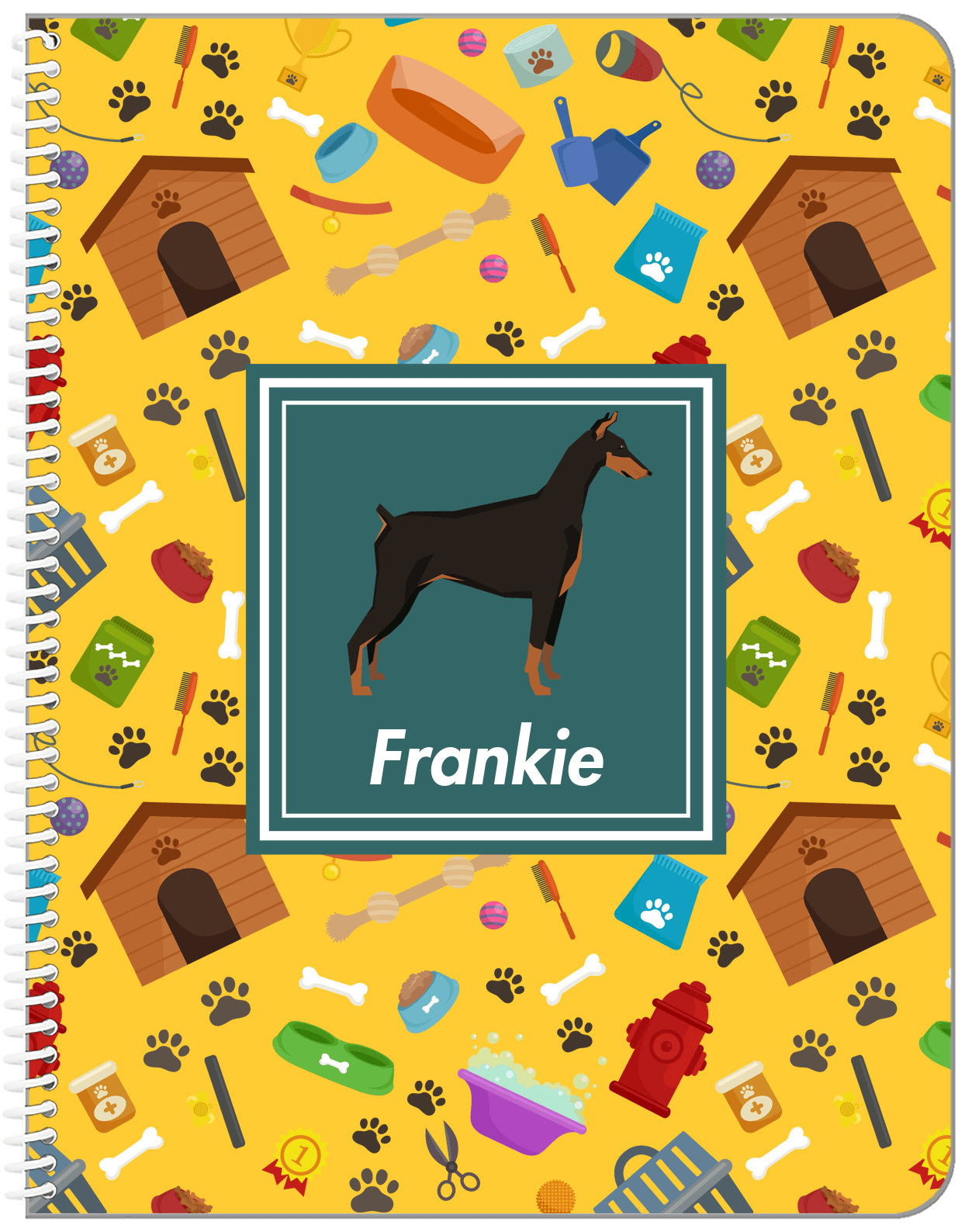 Personalized Dogs Notebook VI - Yellow Background - Doberman - Front View