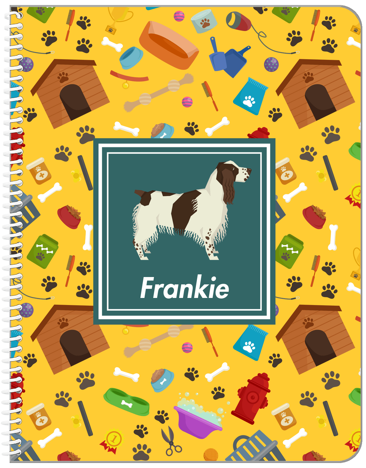 Personalized Dogs Notebook VI - Yellow Background - English Springer Spaniel - Front View