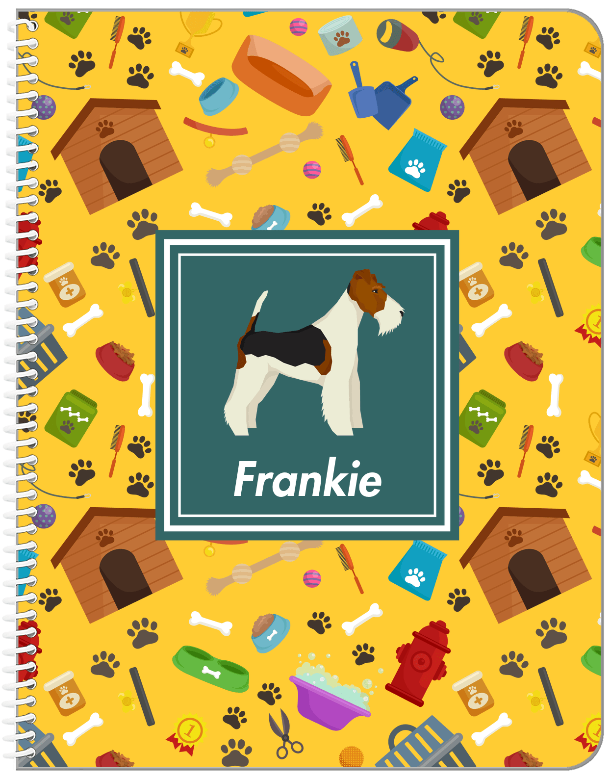 Personalized Dogs Notebook VI - Yellow Background - Fox Terrier - Front View