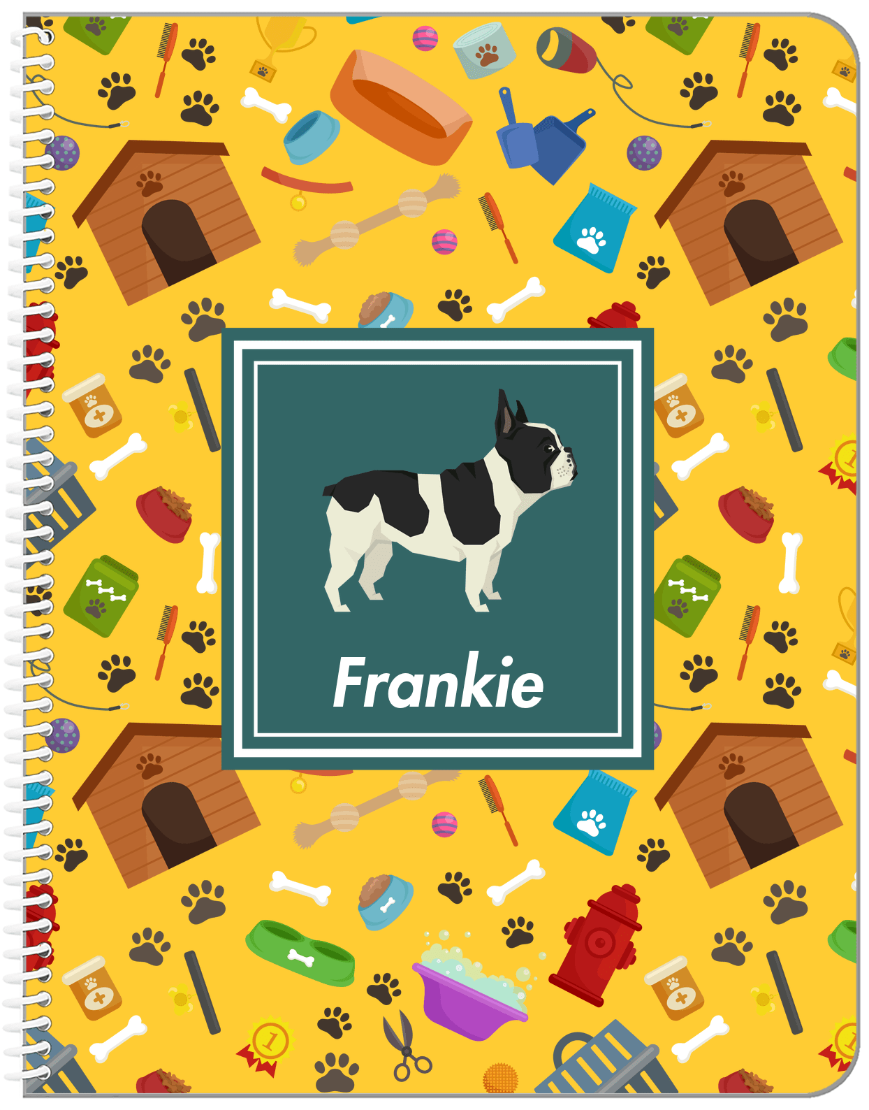 Personalized Dogs Notebook VI - Yellow Background - French Bulldog - Front View