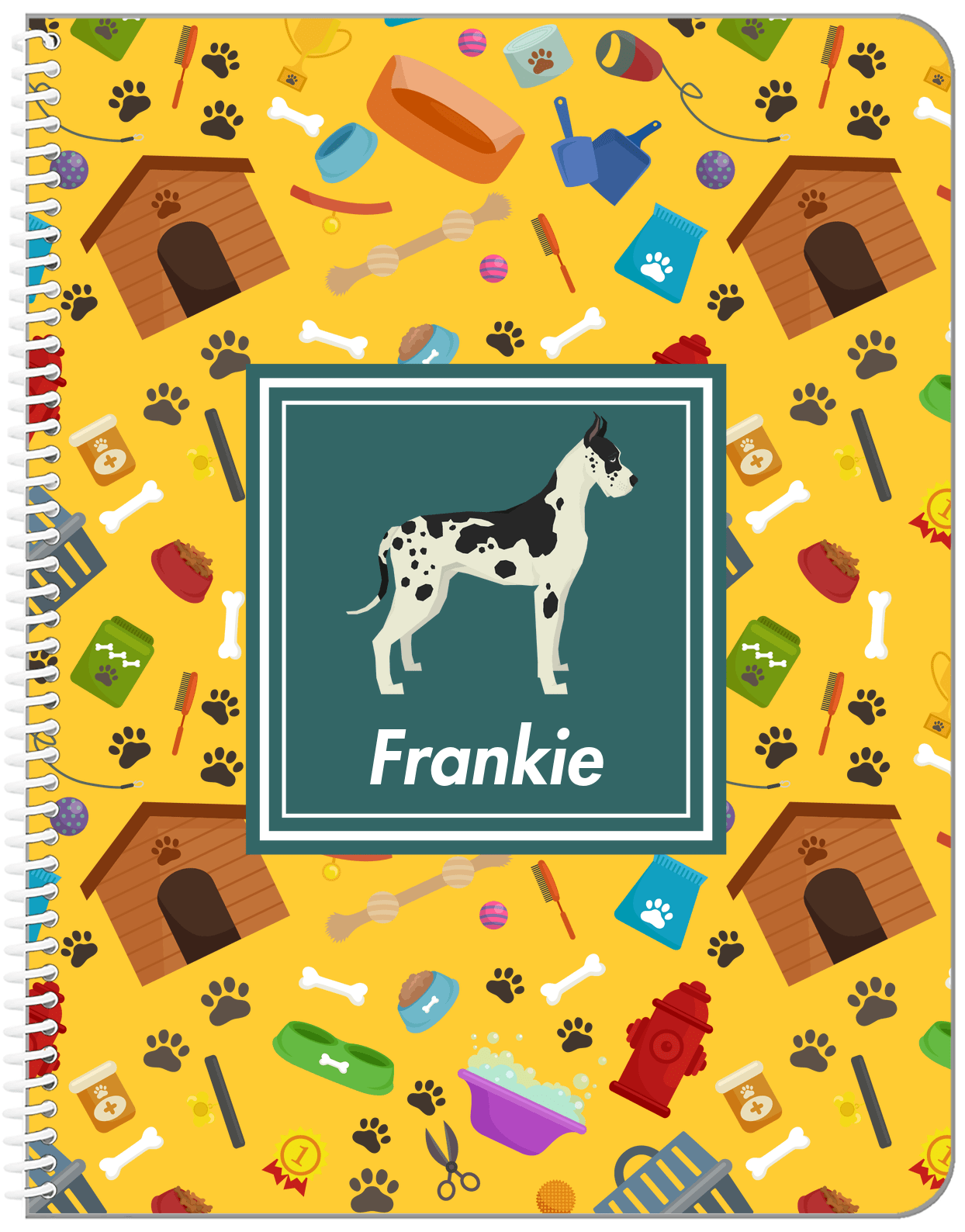Personalized Dogs Notebook VI - Yellow Background - Great Dane - Front View