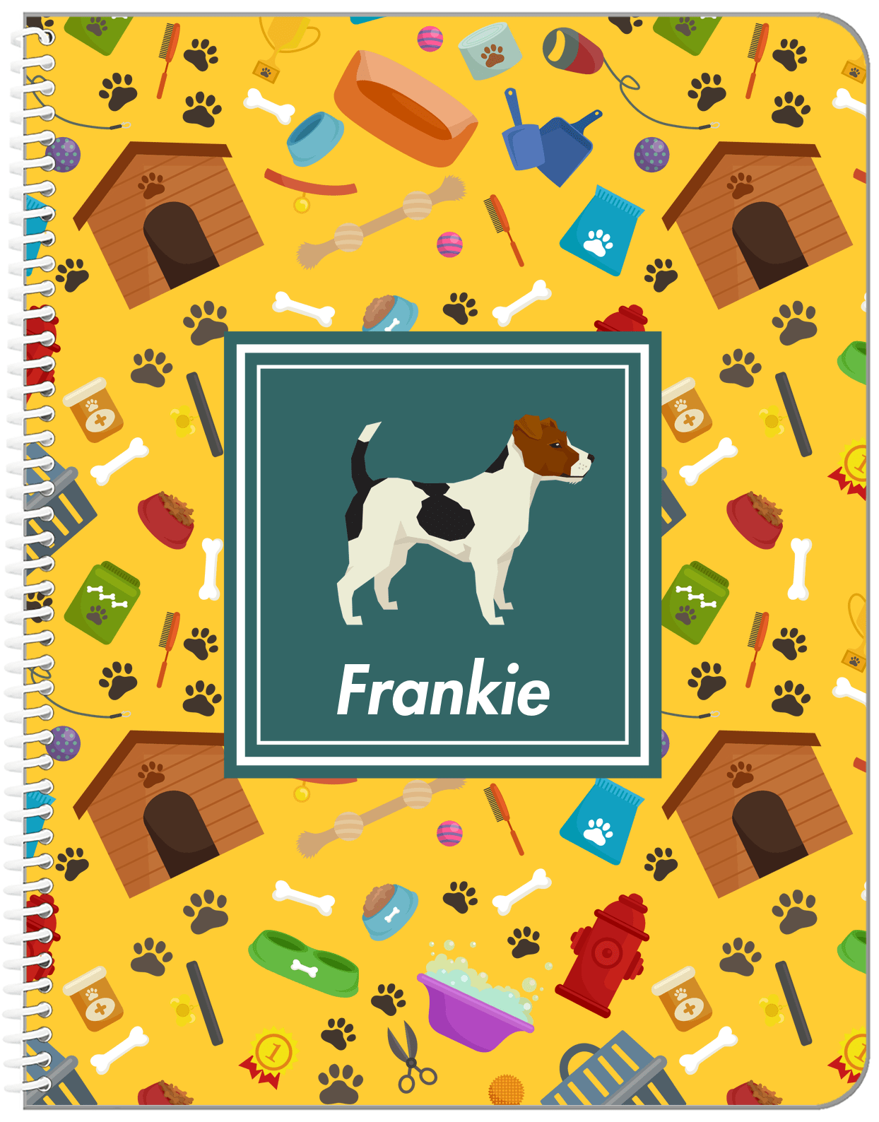 Personalized Dogs Notebook VI - Yellow Background - Jack Russell Terrier - Front View