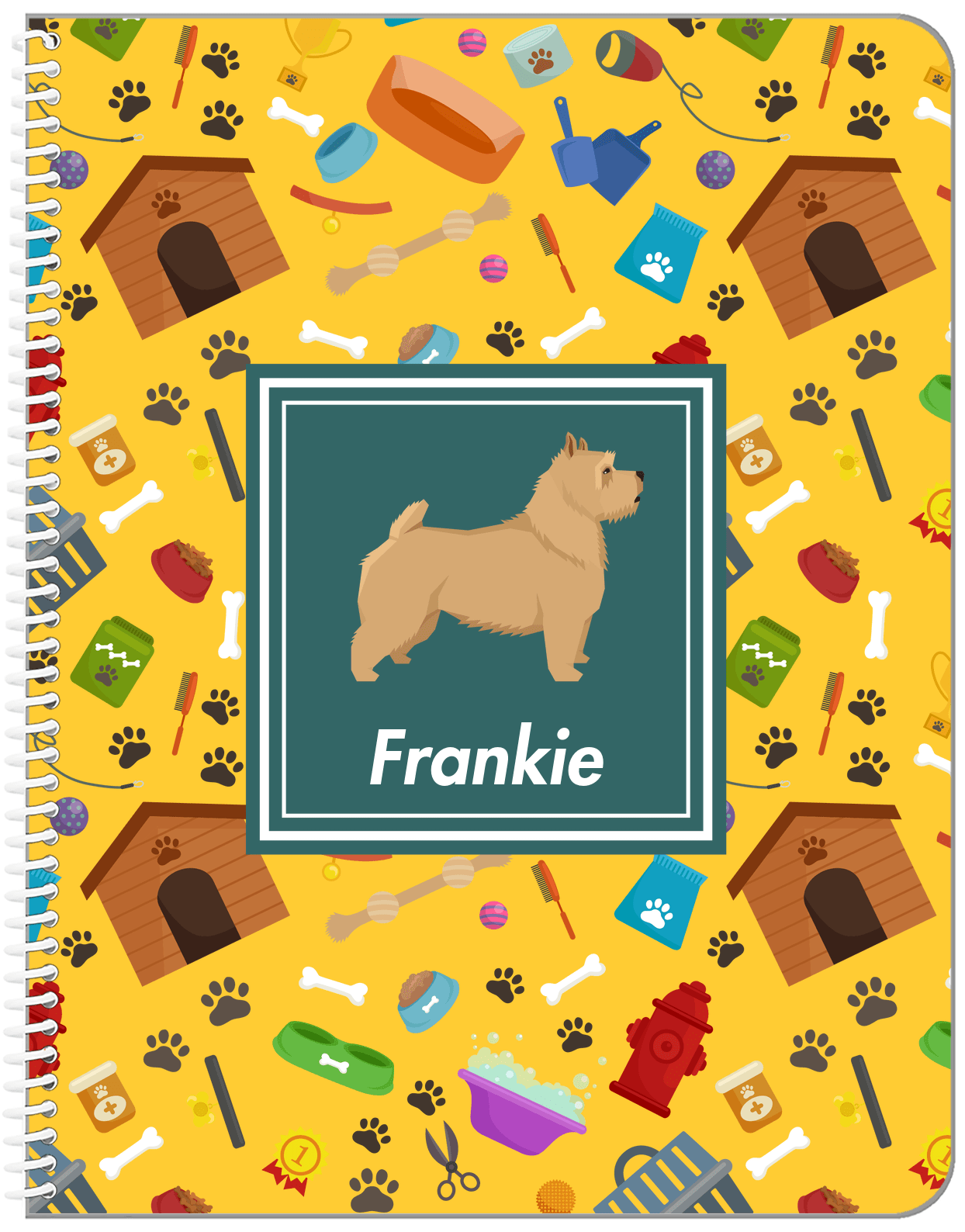 Personalized Dogs Notebook VI - Yellow Background - Norwich Terrier - Front View