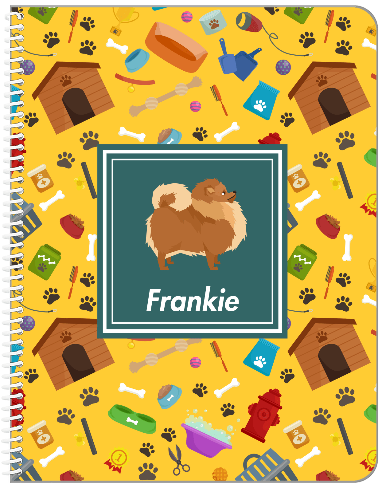 Personalized Dogs Notebook VI - Yellow Background - Pomeranian - Front View