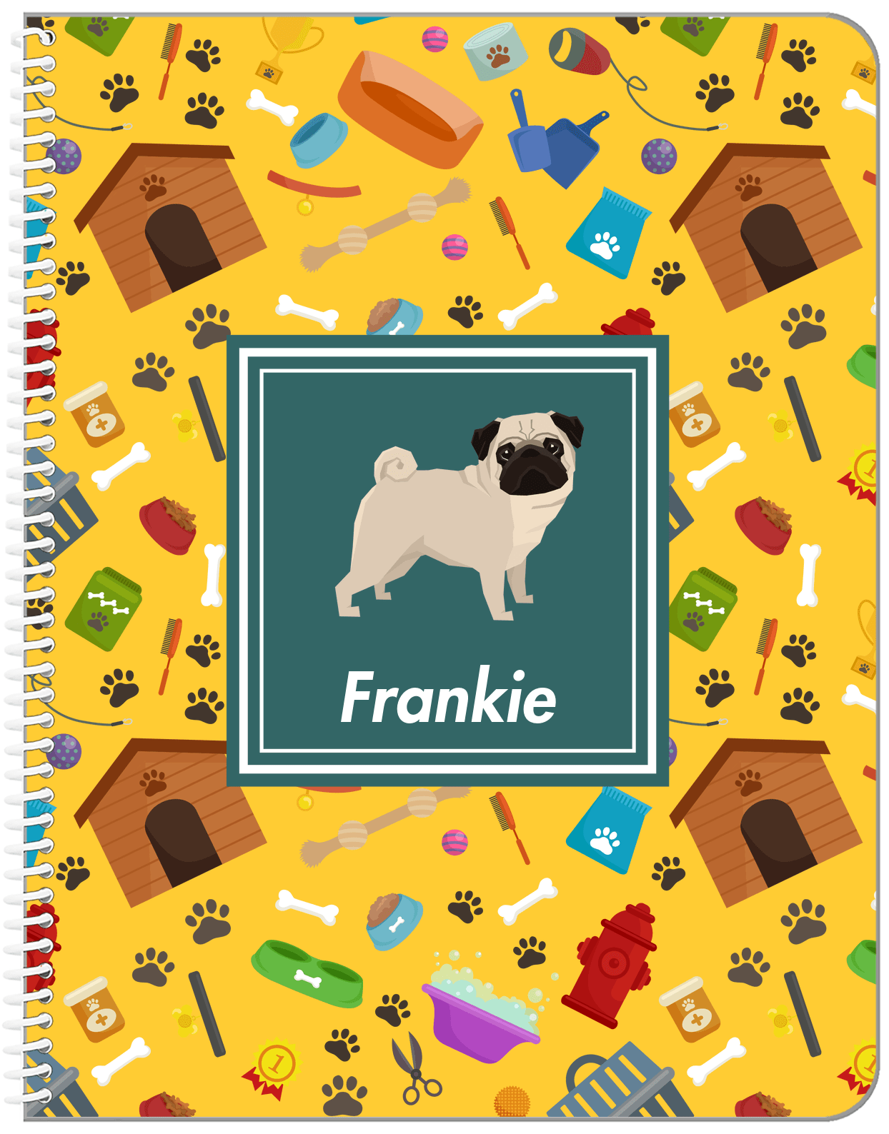 Personalized Dogs Notebook VI - Yellow Background - Pug - Front View