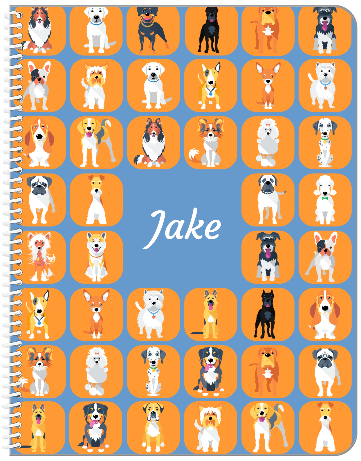 Personalized Dogs Notebook VII - Blue Background - Front View