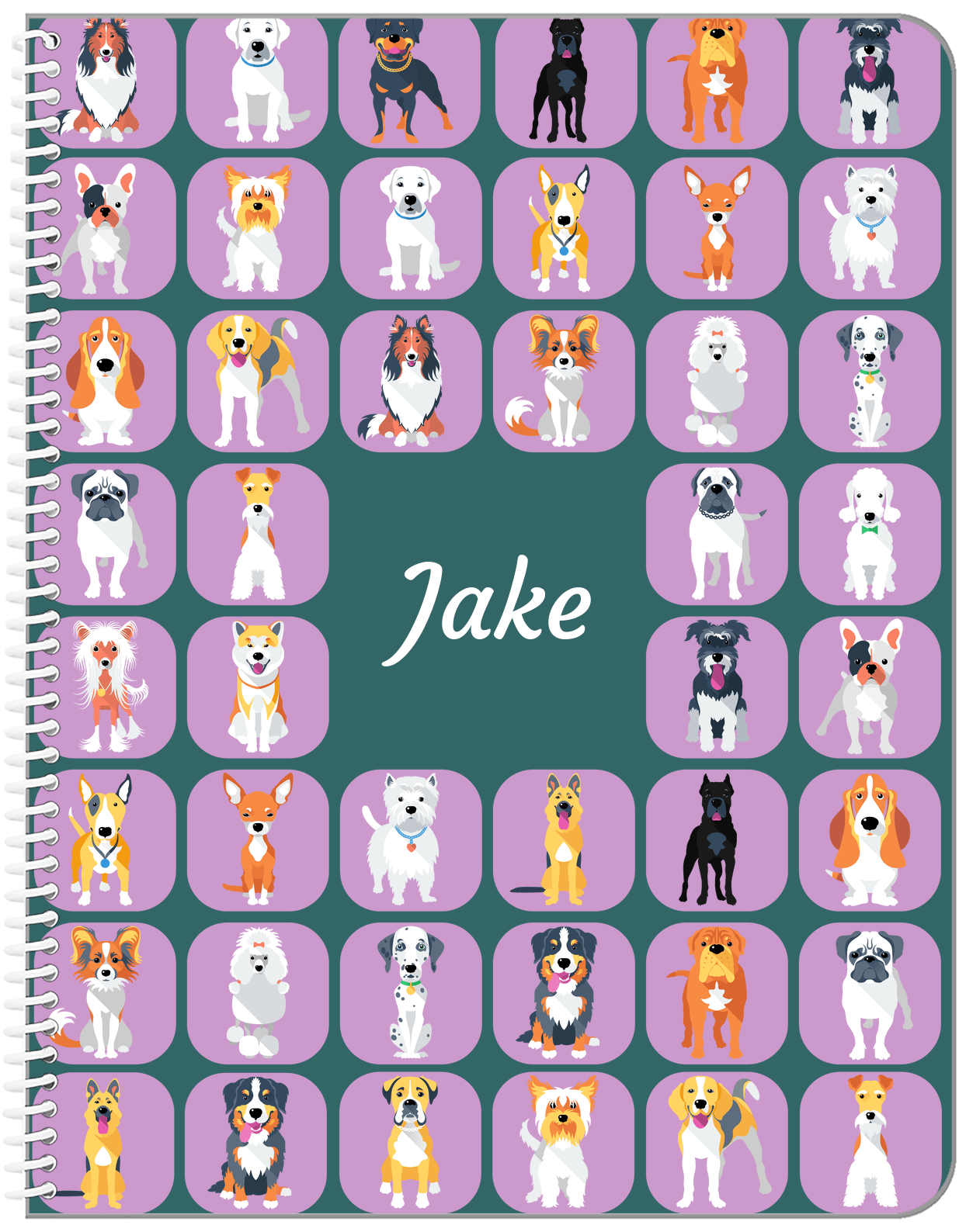 Personalized Dogs Notebook VII - Teal Background - Front View