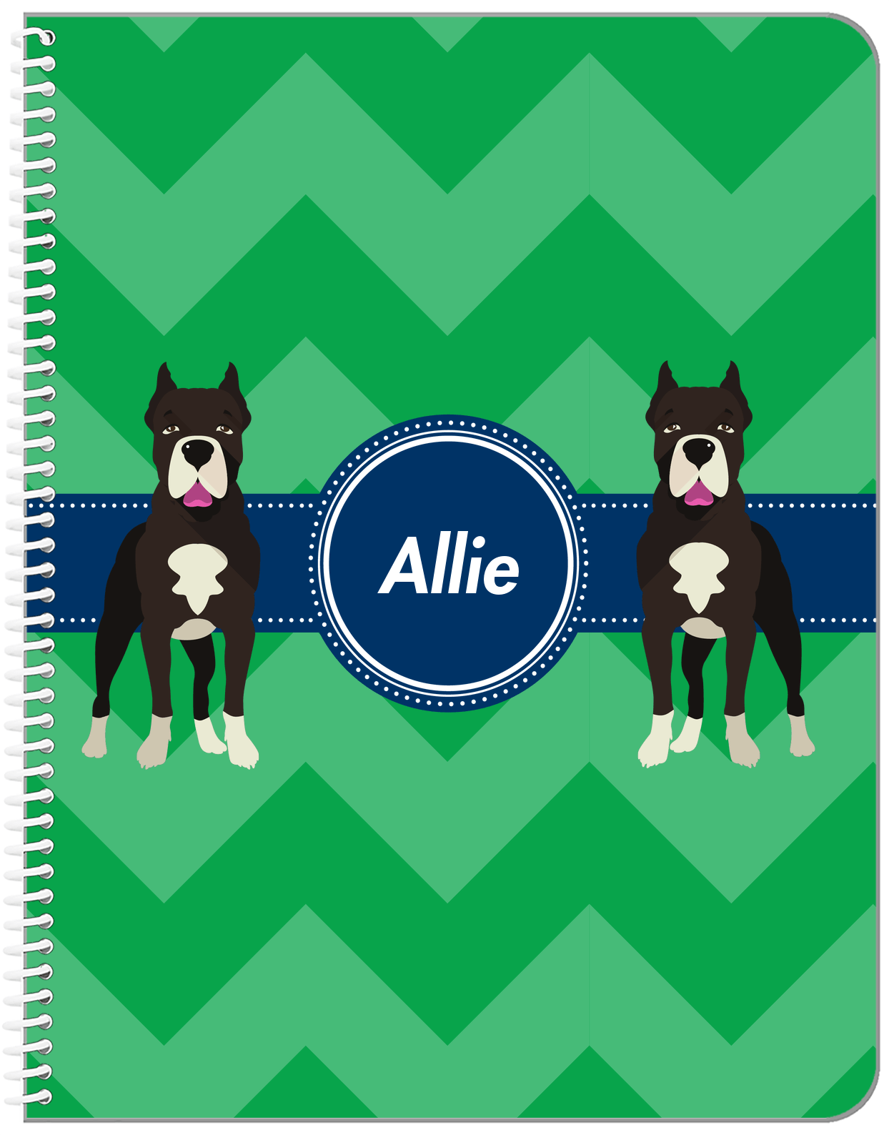 Personalized Dogs Notebook VIII - Green Background - American Staffordshire Terrier - Front View