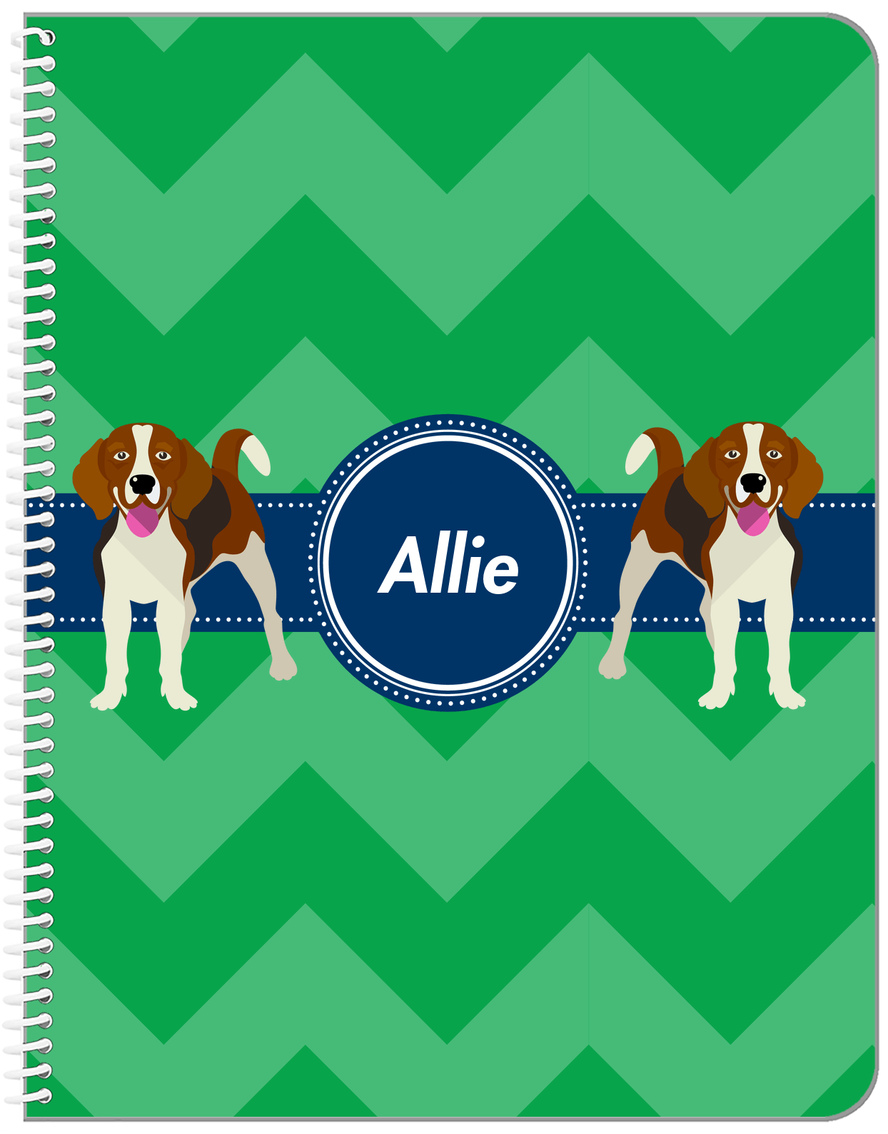 Personalized Dogs Notebook VIII - Green Background - Beagle - Front View