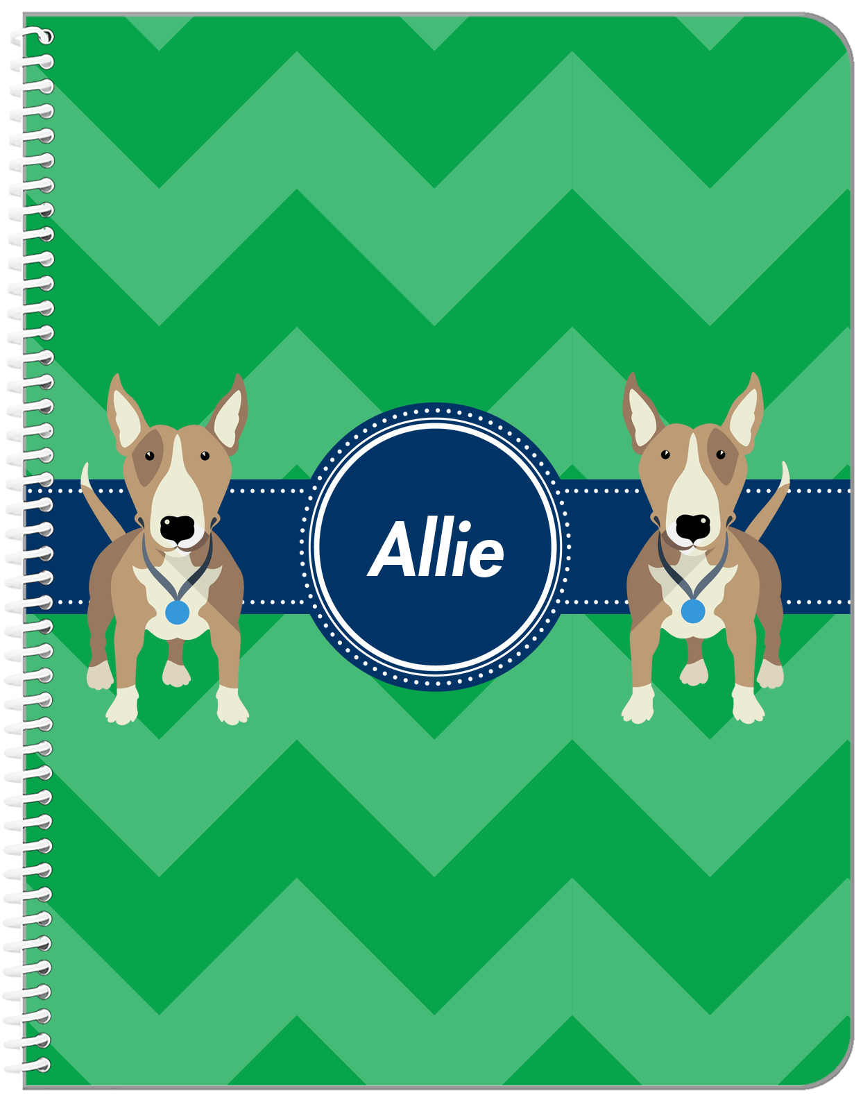 Personalized Dogs Notebook VIII - Green Background - Bull Terrier - Front View