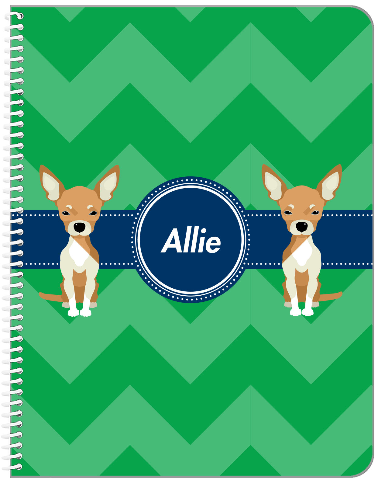 Personalized Dogs Notebook VIII - Green Background - Chihuahua - Front View
