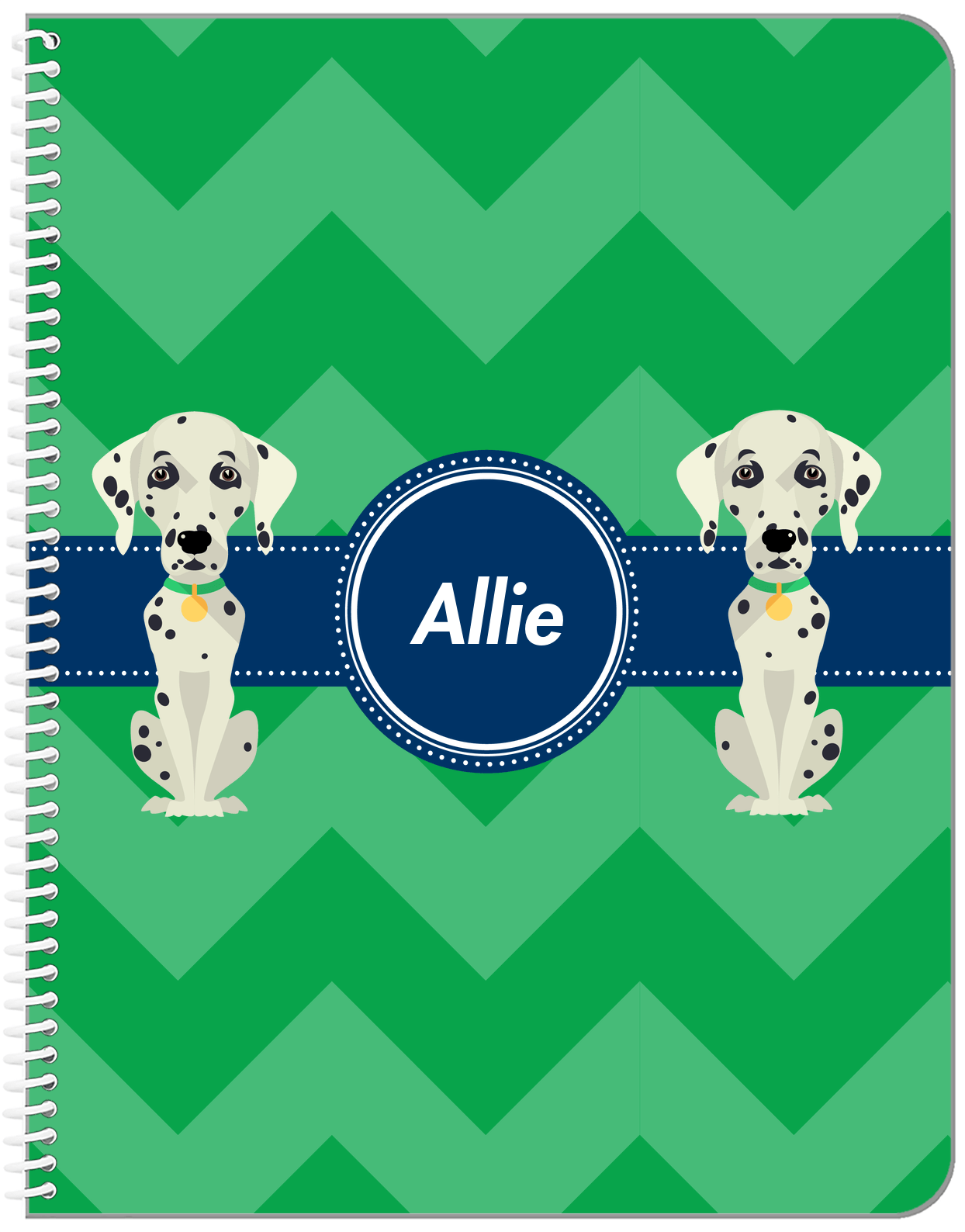 Personalized Dogs Notebook VIII - Green Background - Dalmatian - Front View