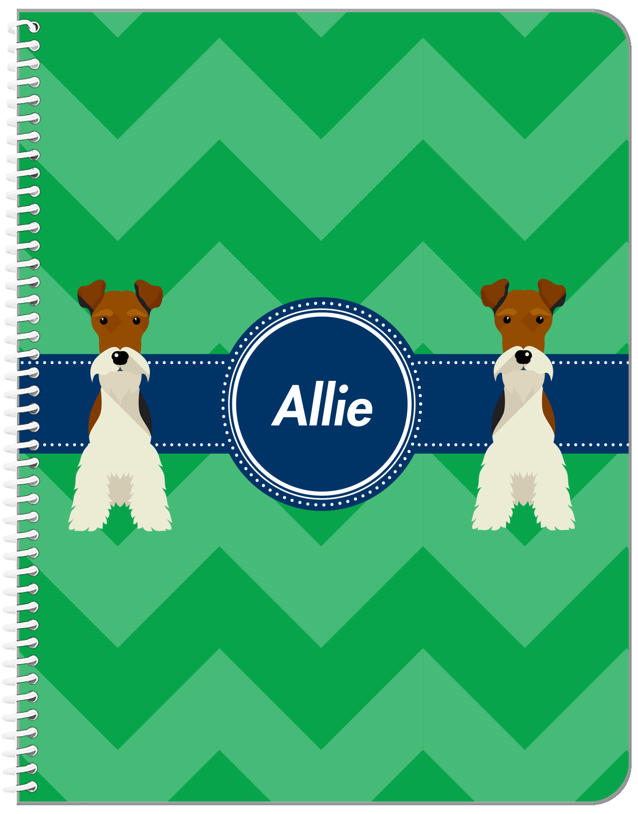 Personalized Dogs Notebook VIII - Green Background - Fox Terrier - Front View