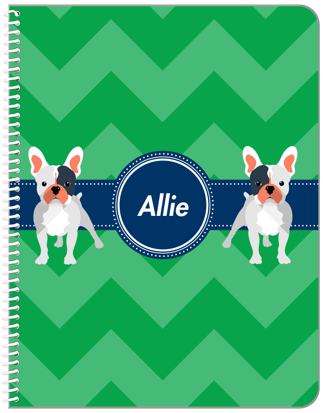 Personalized Dogs Notebook VIII - Green Background - French Bulldog - Front View