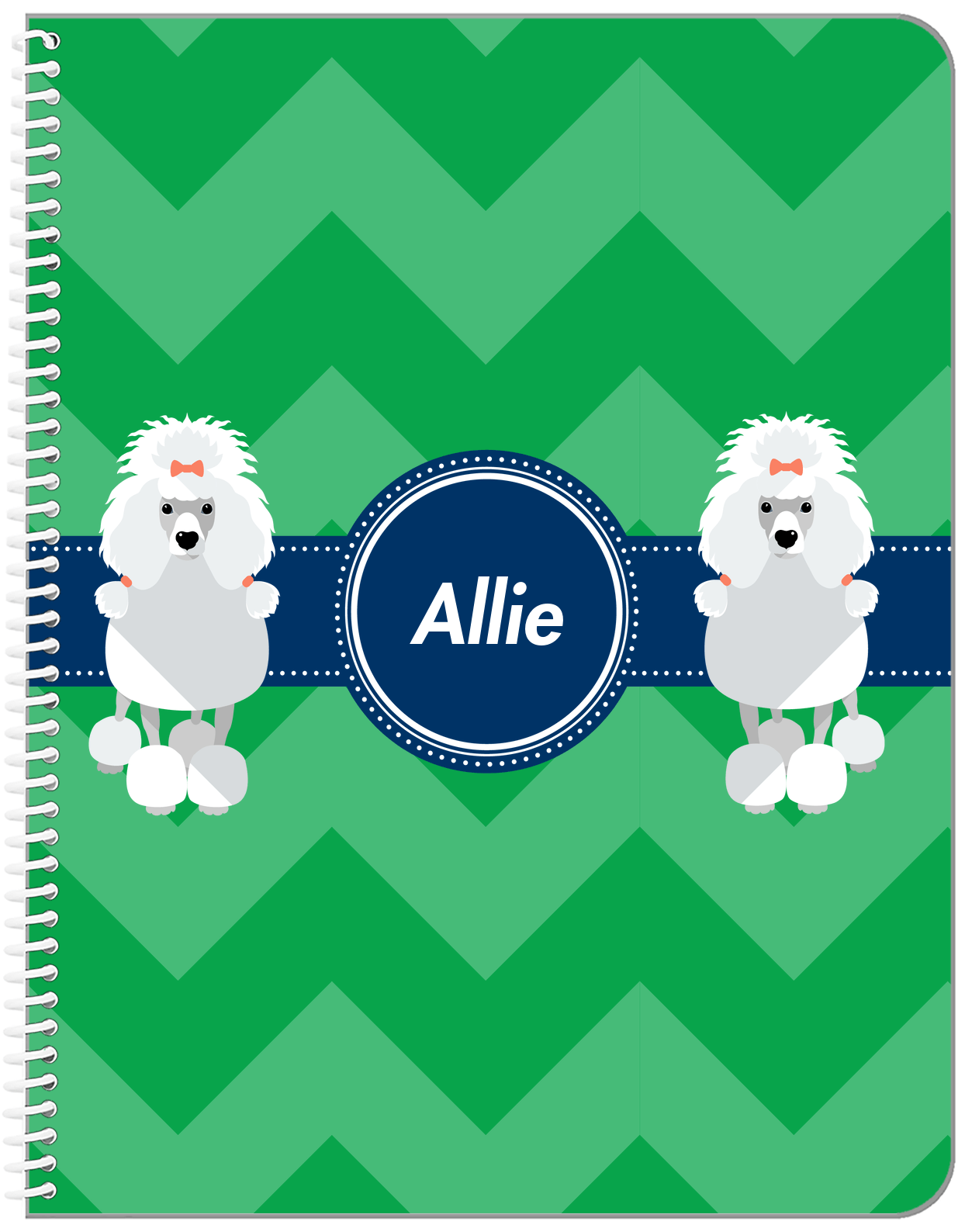 Personalized Dogs Notebook VIII - Green Background - Poodle - Front View