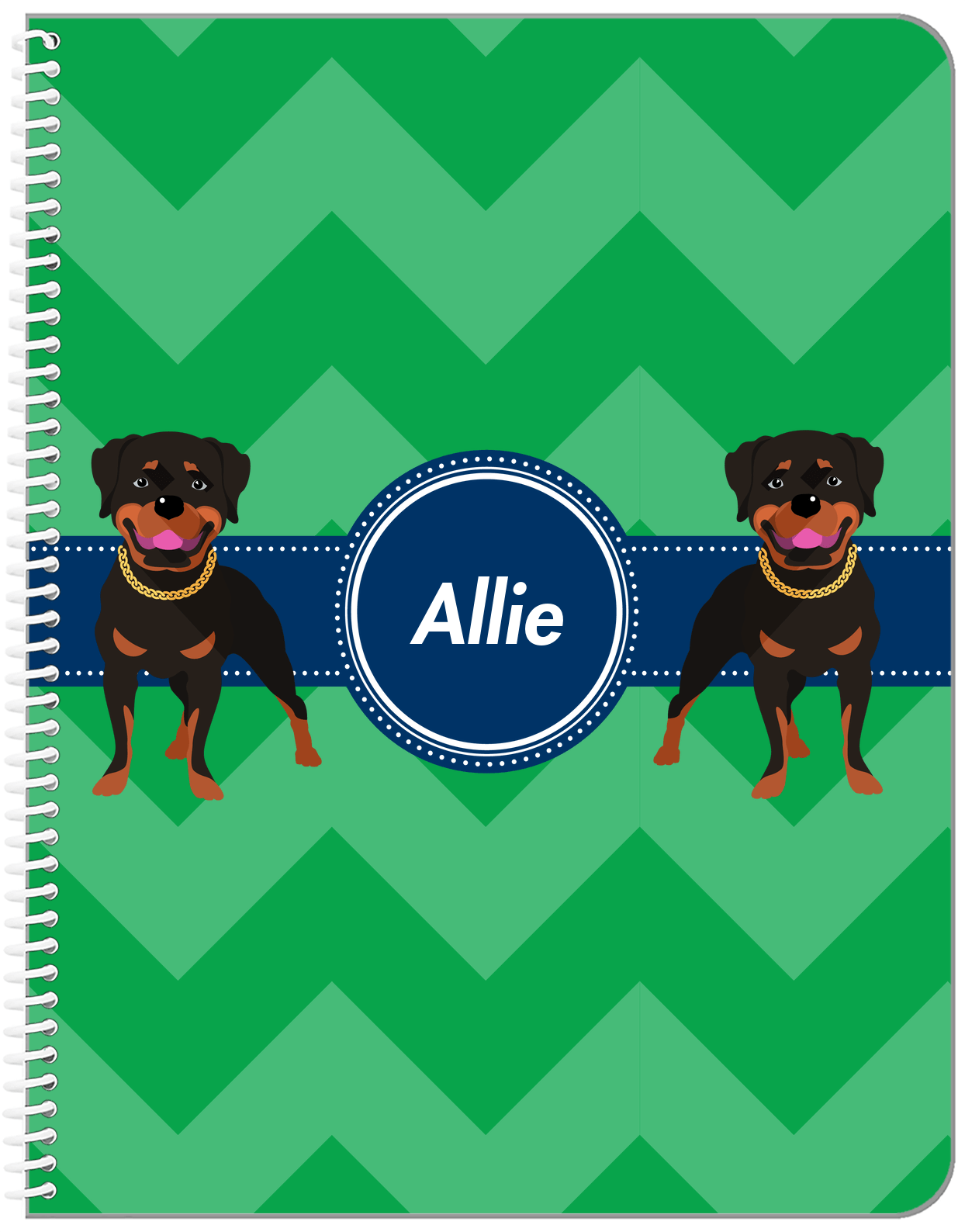 Personalized Dogs Notebook VIII - Green Background - Rottweiler - Front View