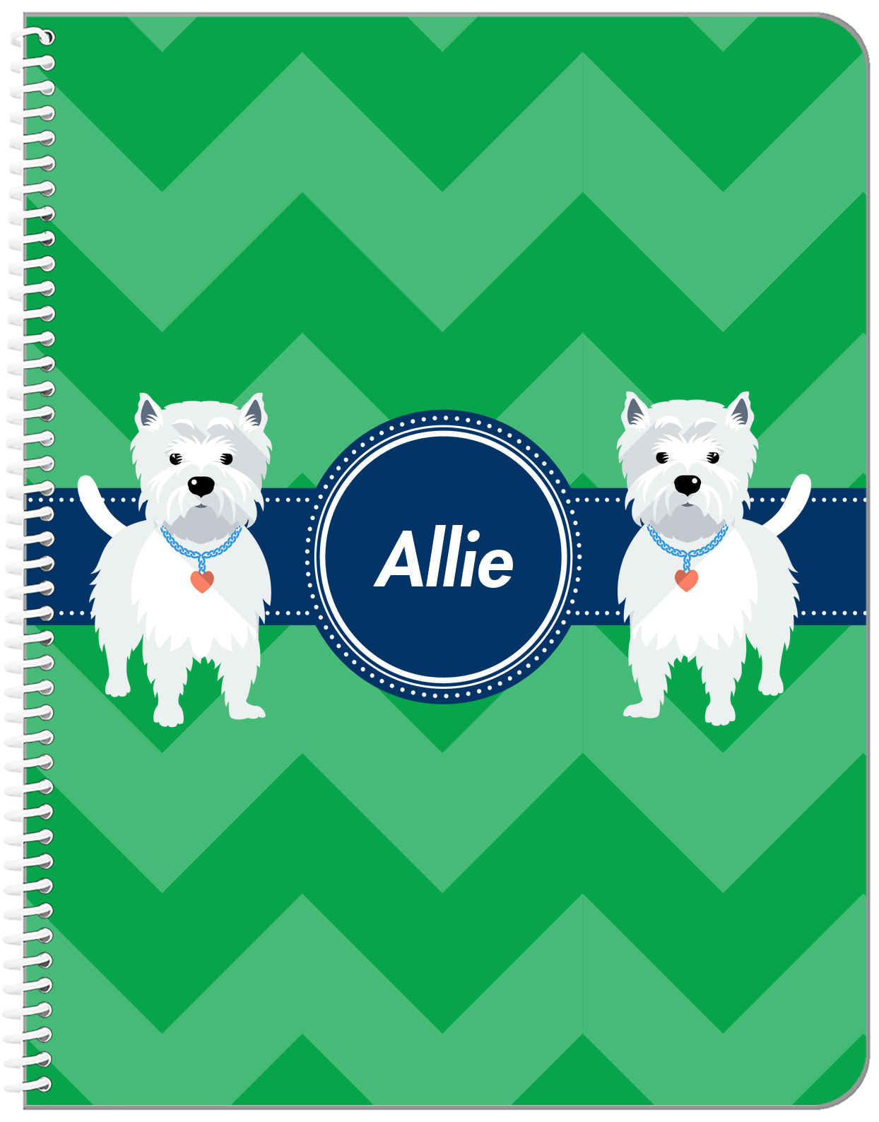 Personalized Dogs Notebook VIII - Green Background - Westie - Front View