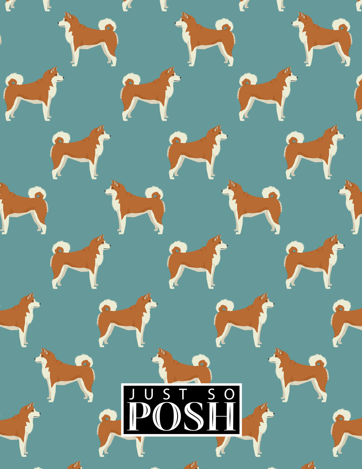 Personalized Dogs Notebook IX - Teal Background - Akita Inu - Back View