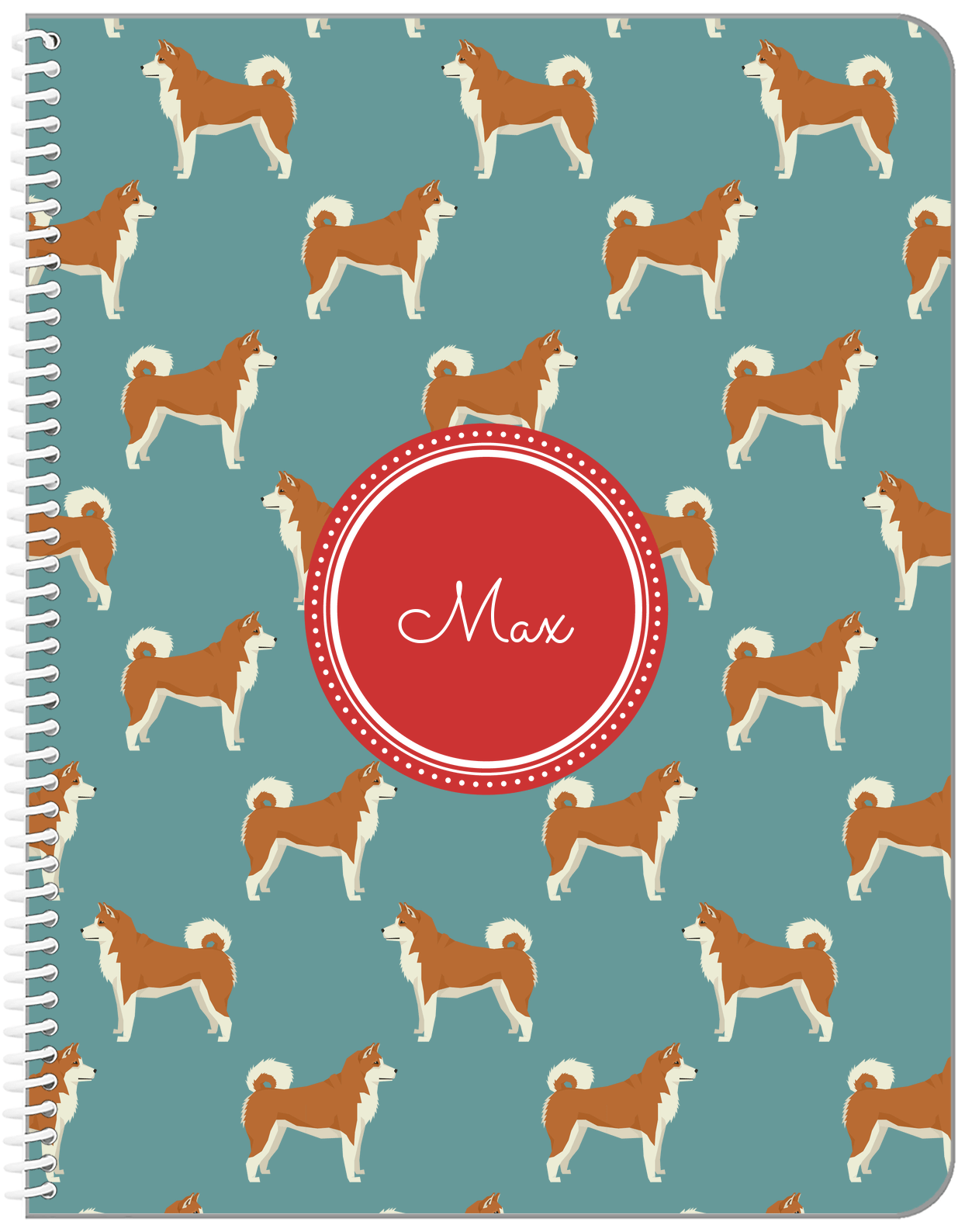Personalized Dogs Notebook IX - Teal Background - Akita Inu - Front View