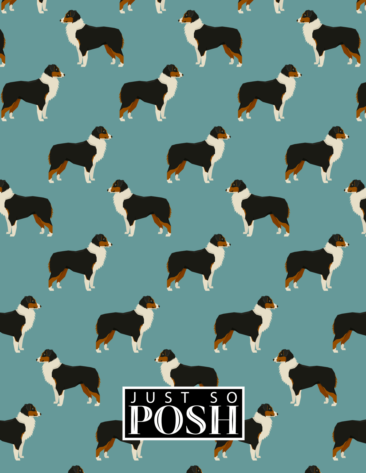 Personalized Dogs Notebook IX - Teal Background - Australian Shepherd - Back View