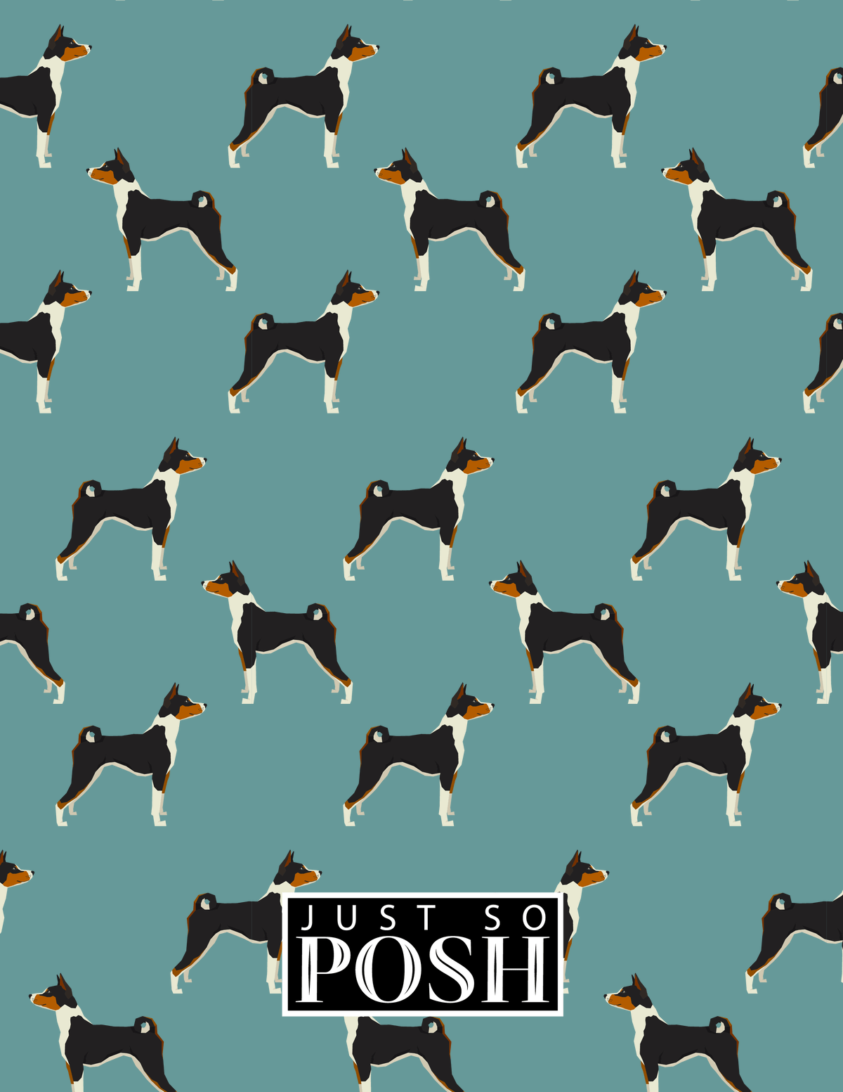 Personalized Dogs Notebook IX - Teal Background - Basenji - Back View
