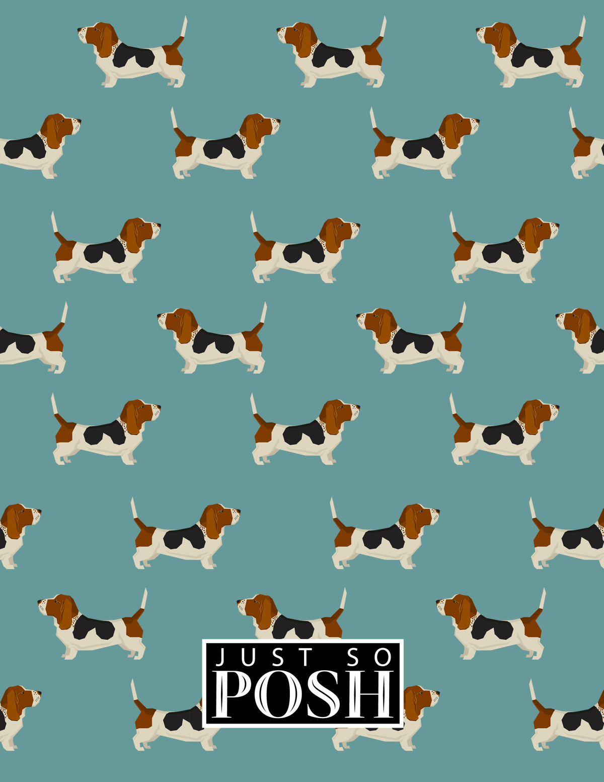 Personalized Dogs Notebook IX - Teal Background - Basset Hound - Back View
