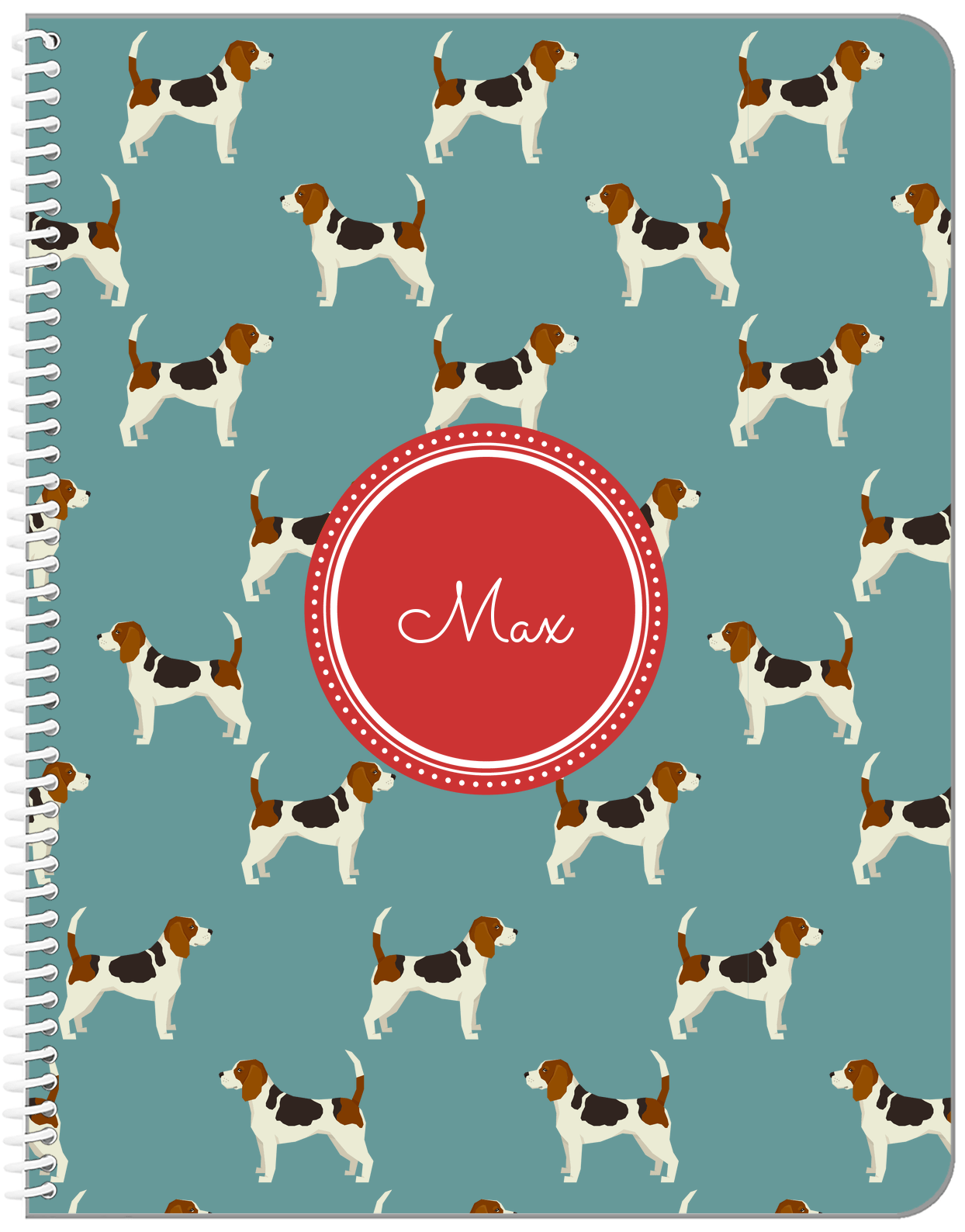 Personalized Dogs Notebook IX - Teal Background - Beagle - Front View