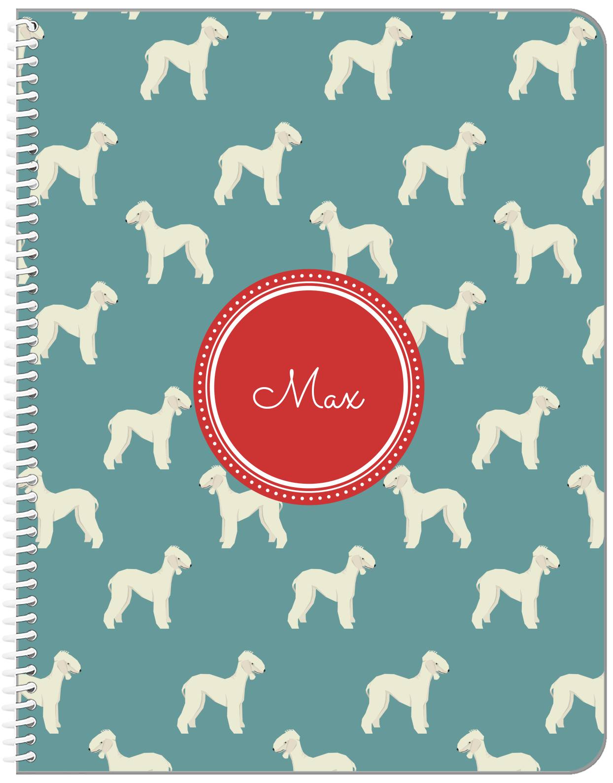 Personalized Dogs Notebook IX - Teal Background - Bedlington Terrier - Front View