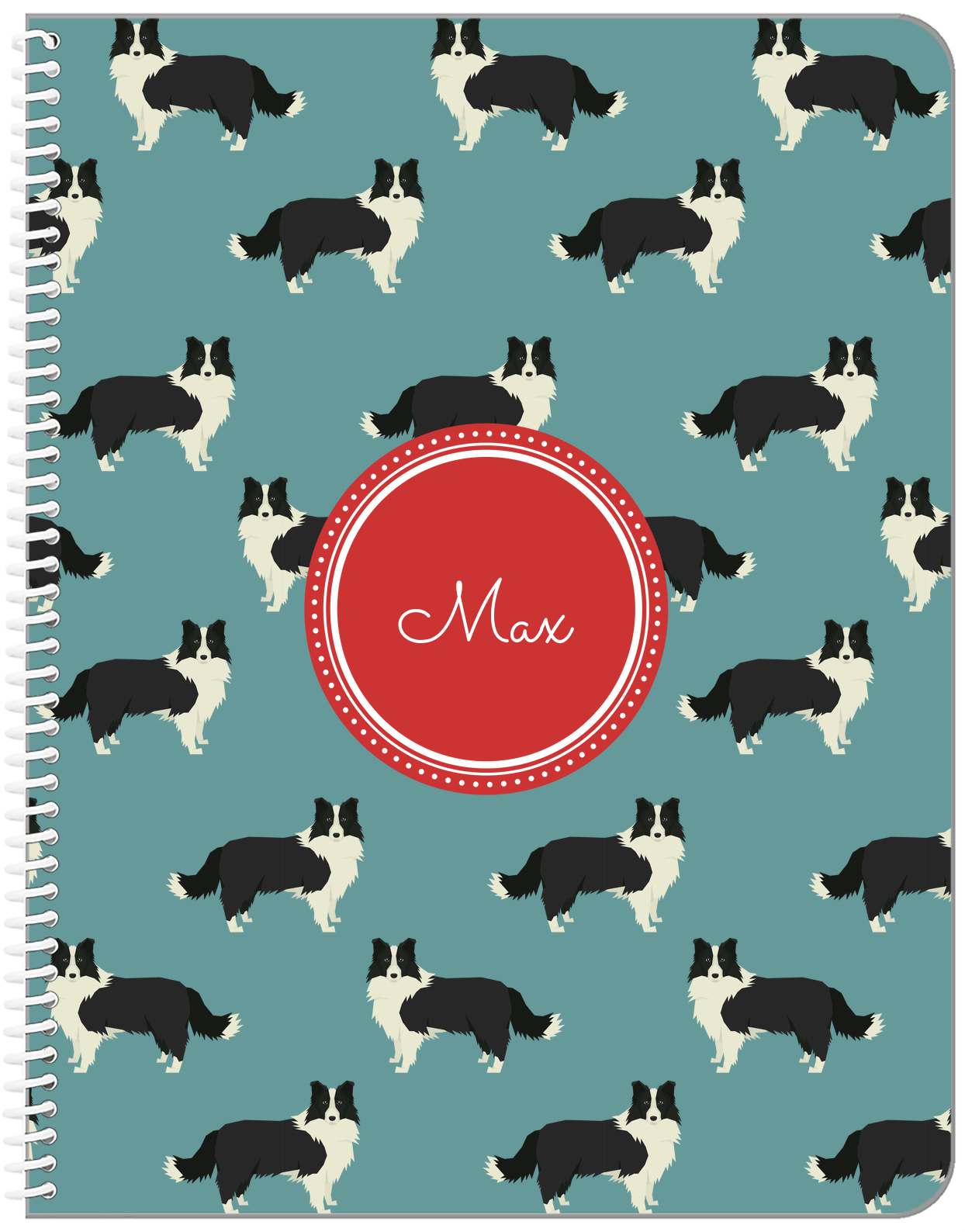 Personalized Dogs Notebook IX - Teal Background - Border Collie - Front View