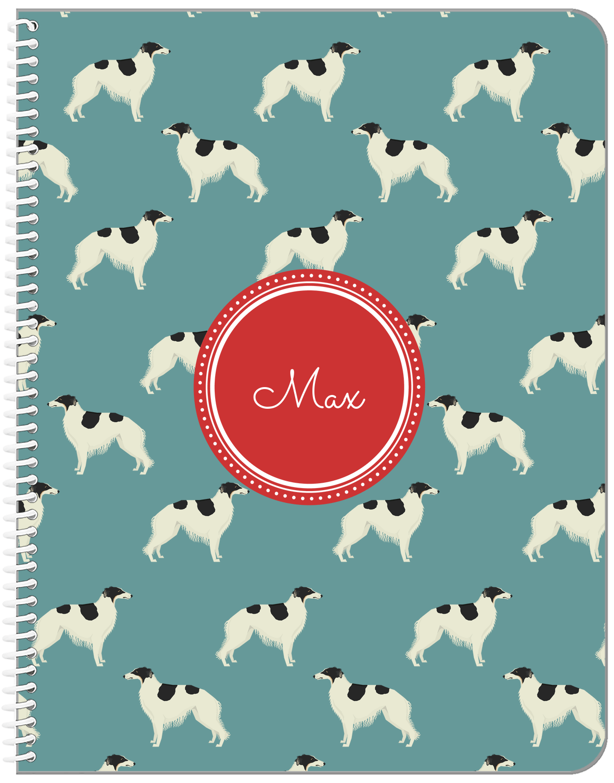 Personalized Dogs Notebook IX - Teal Background - Borzoi - Front View
