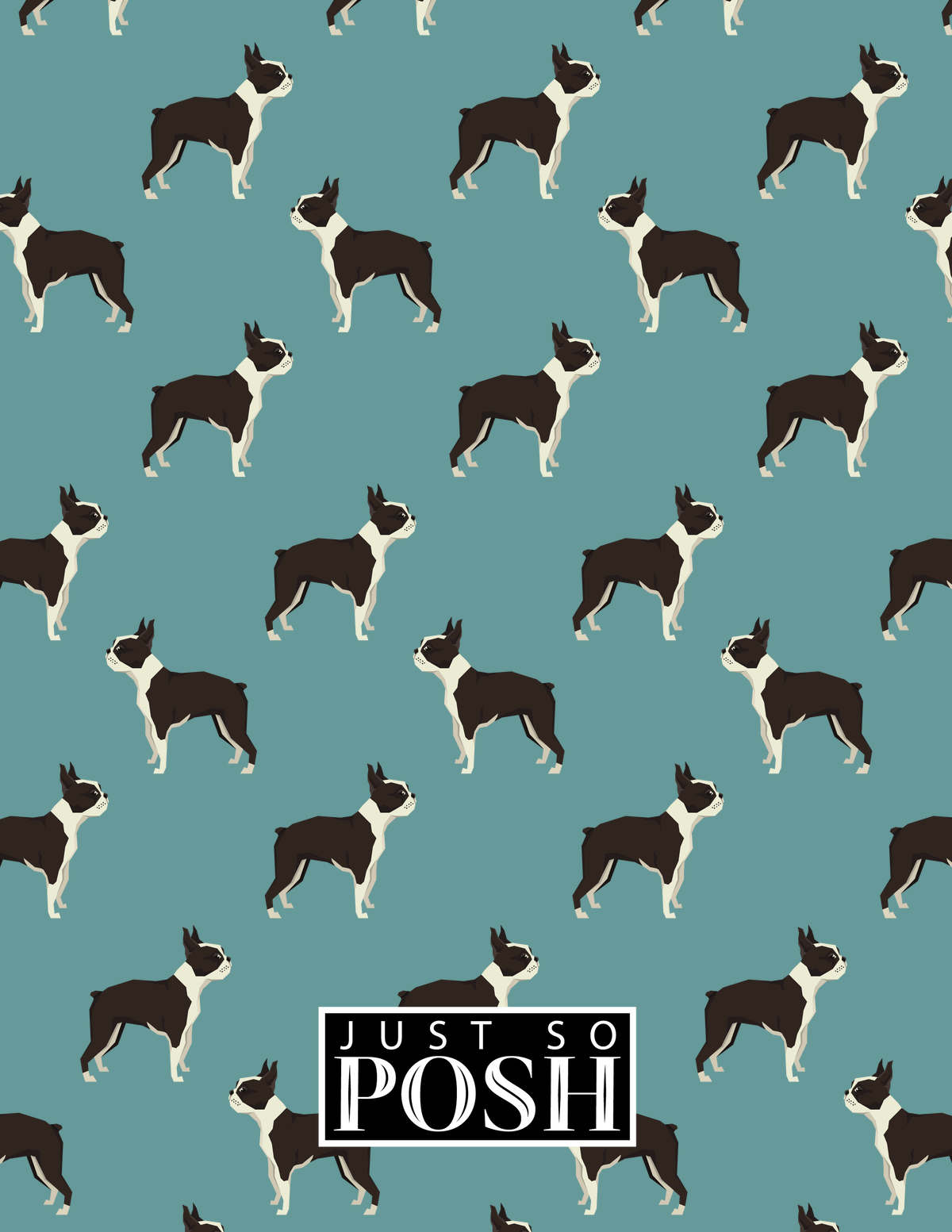 Personalized Dogs Notebook IX - Teal Background - Boston Terrier - Back View