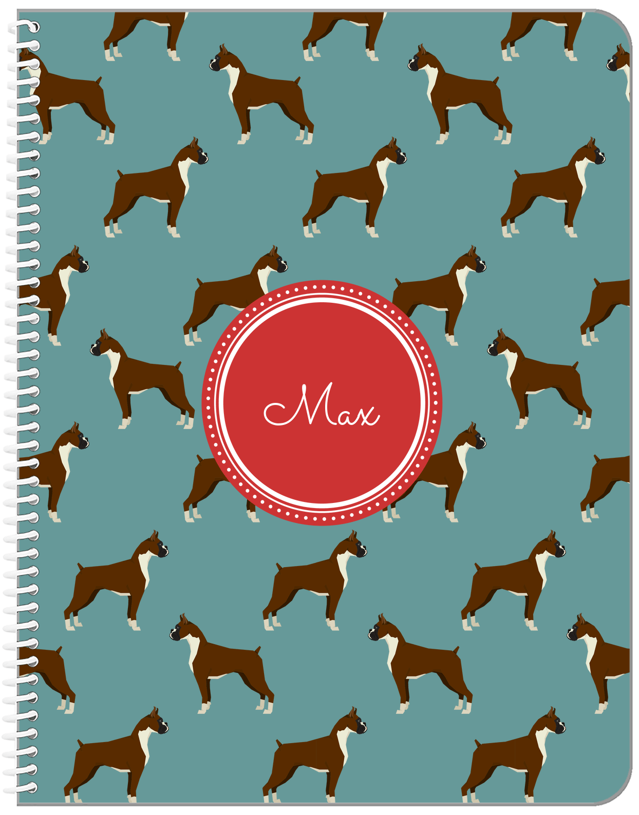 Personalized Dogs Notebook IX - Teal Background - Boxer - Front View