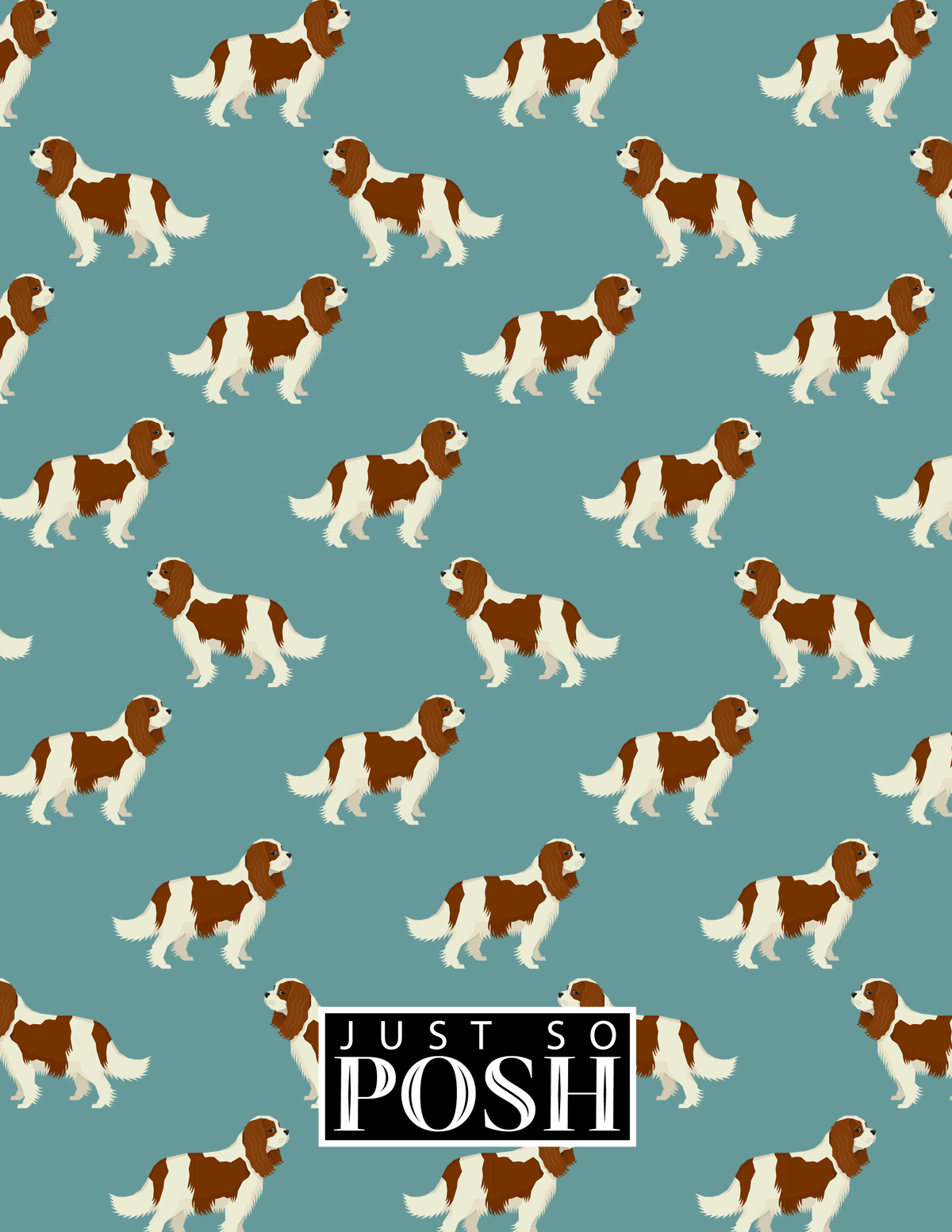 Personalized Dogs Notebook IX - Teal Background - Cavalier King Charles Spaniel - Back View