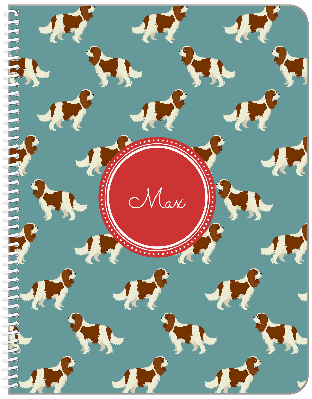 Personalized Dogs Notebook IX - Teal Background - Cavalier King Charles Spaniel - Front View