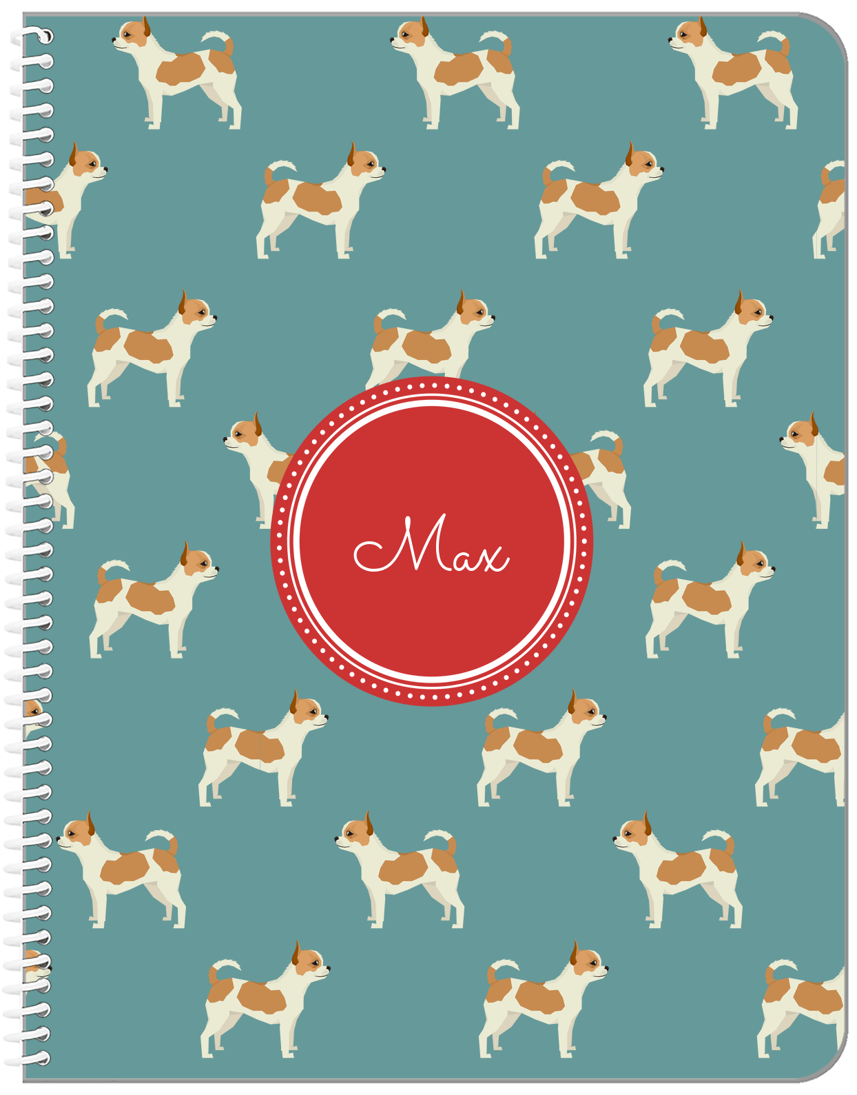 Personalized Dogs Notebook IX - Teal Background - Chihuahua - Front View