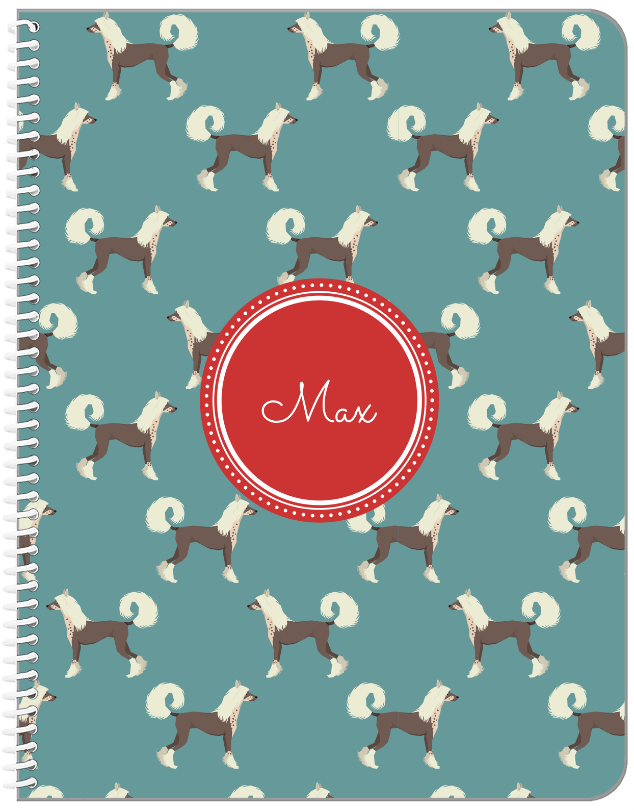Personalized Dogs Notebook IX - Teal Background - Chinese Crested Dog - Front View