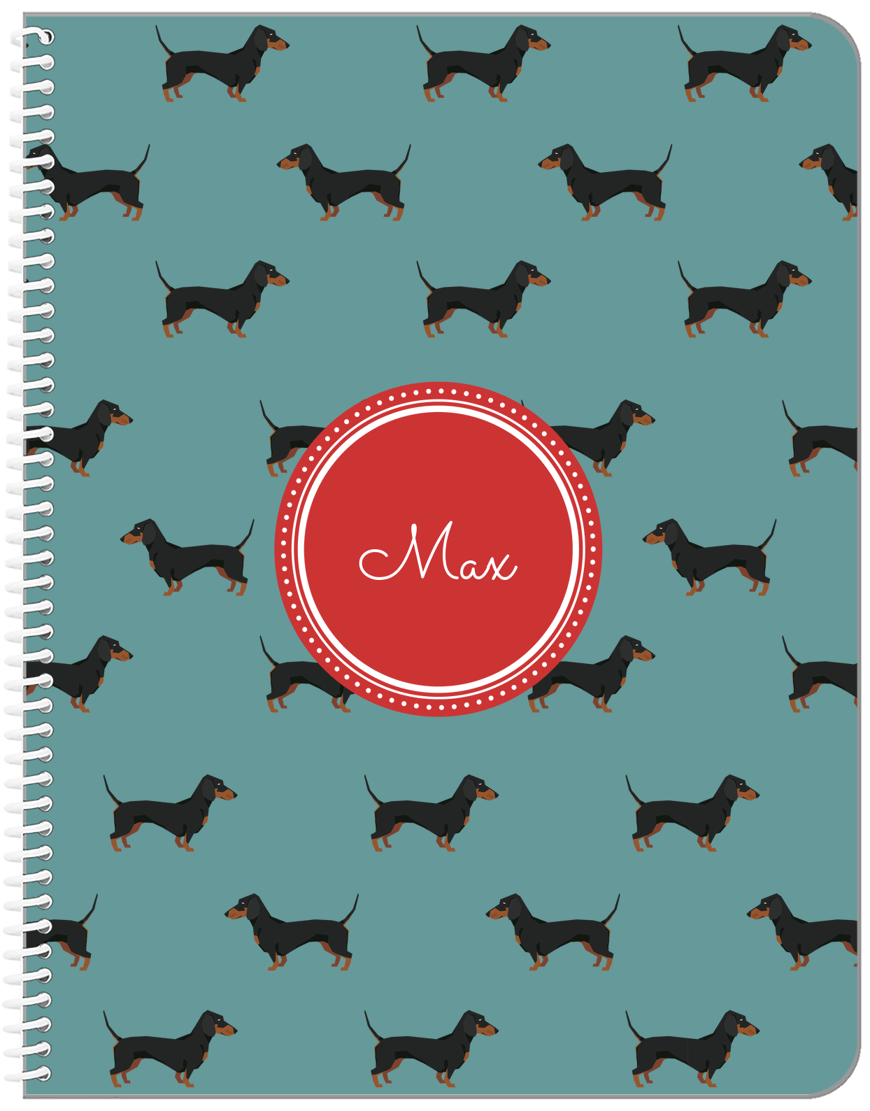 Personalized Dogs Notebook IX - Teal Background - Dachshund - Front View