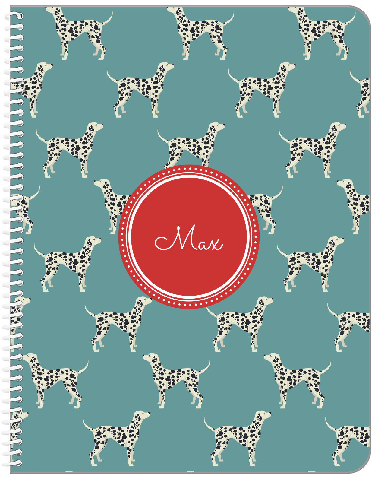 Personalized Dogs Notebook IX - Teal Background - Dalmatian - Front View