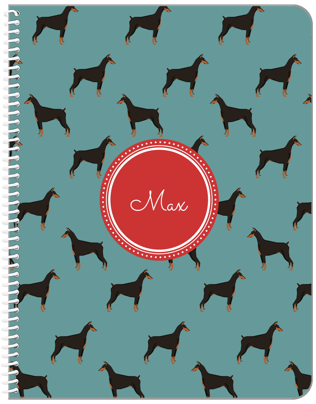 Personalized Dogs Notebook IX - Teal Background - Doberman - Front View