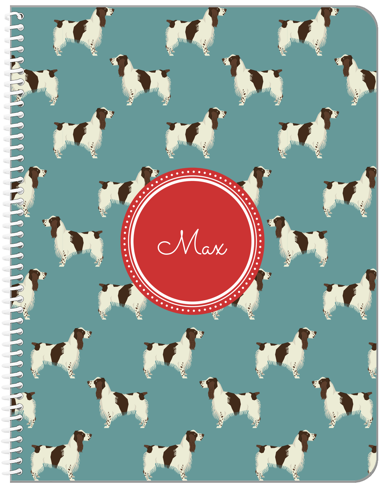Personalized Dogs Notebook IX - Teal Background - English Springer Spaniel - Front View