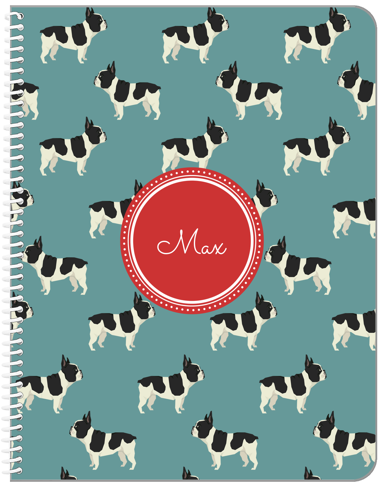 Personalized Dogs Notebook IX - Teal Background - French Bulldog - Front View