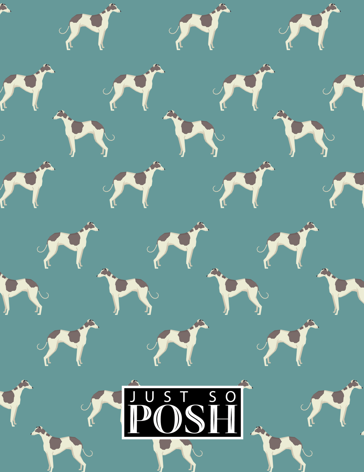 Personalized Dogs Notebook IX - Teal Background - Greyhound - Back View