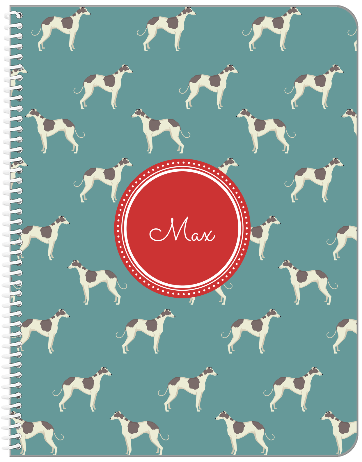Personalized Dogs Notebook IX - Teal Background - Greyhound - Front View