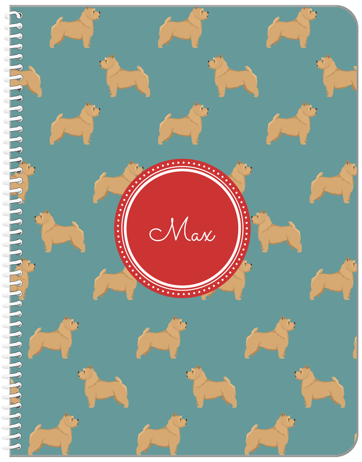 Personalized Dogs Notebook IX - Teal Background - Norwich Terrier - Front View