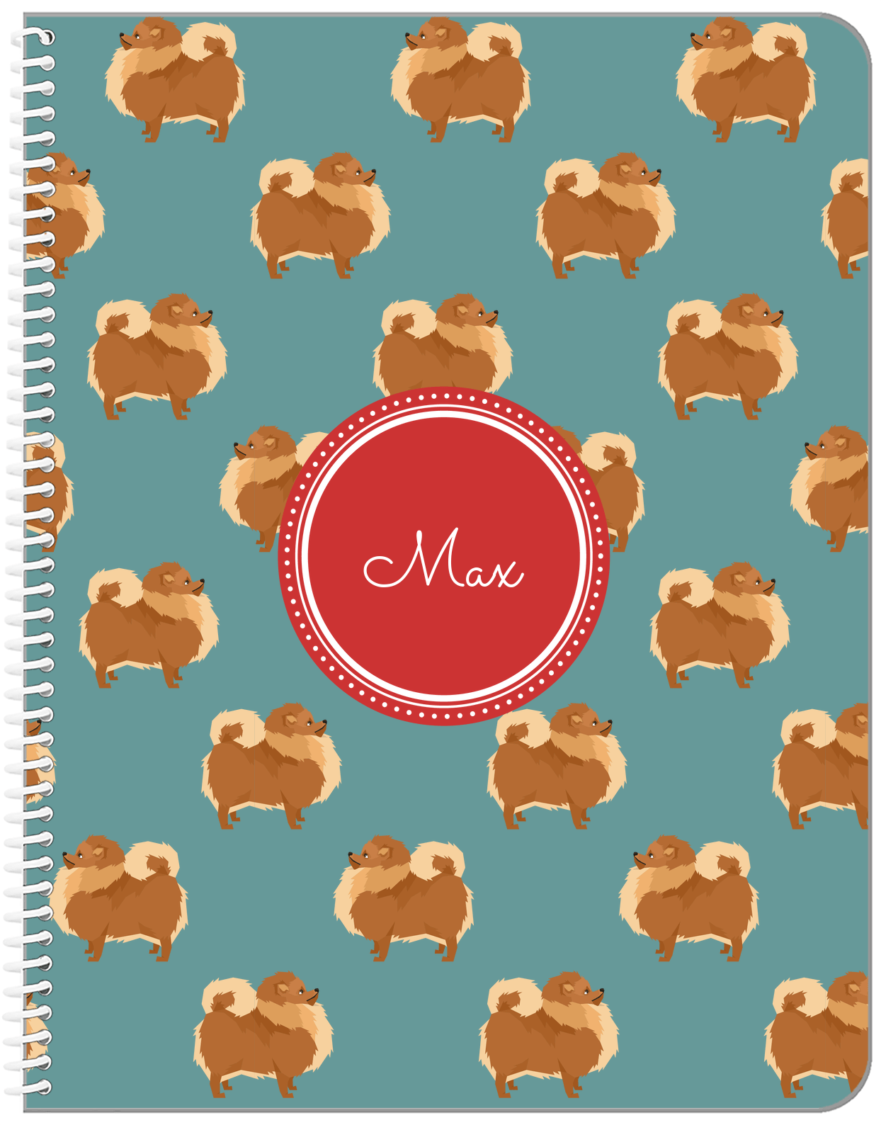 Personalized Dogs Notebook IX - Teal Background - Pomeranian - Front View